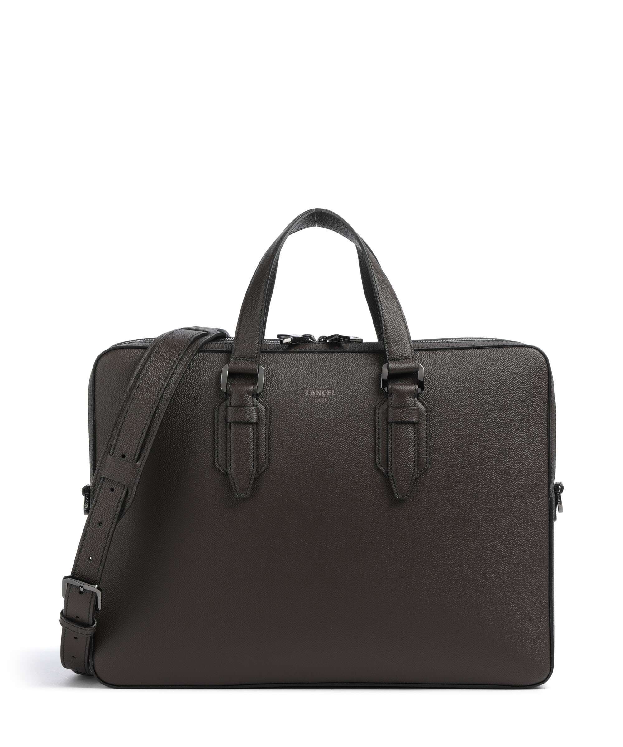 Lancel Charlie Briefcase 15″ grained cow leather macadamia