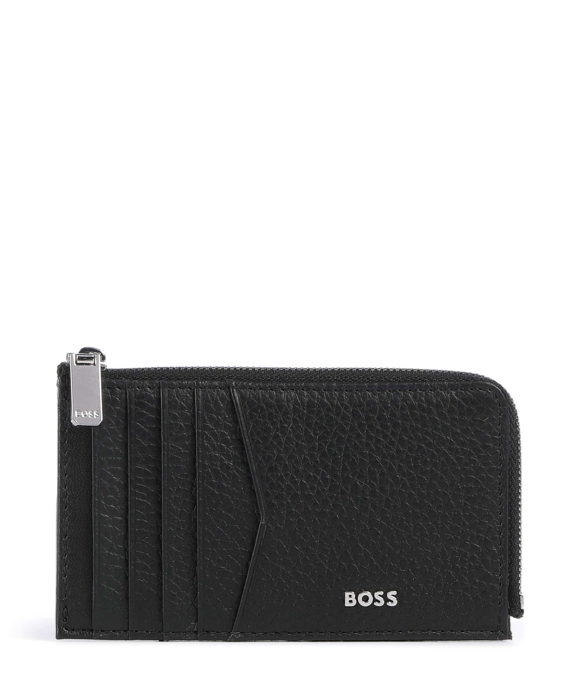 BOSS Crosstown Credit card holder grained cow leather black