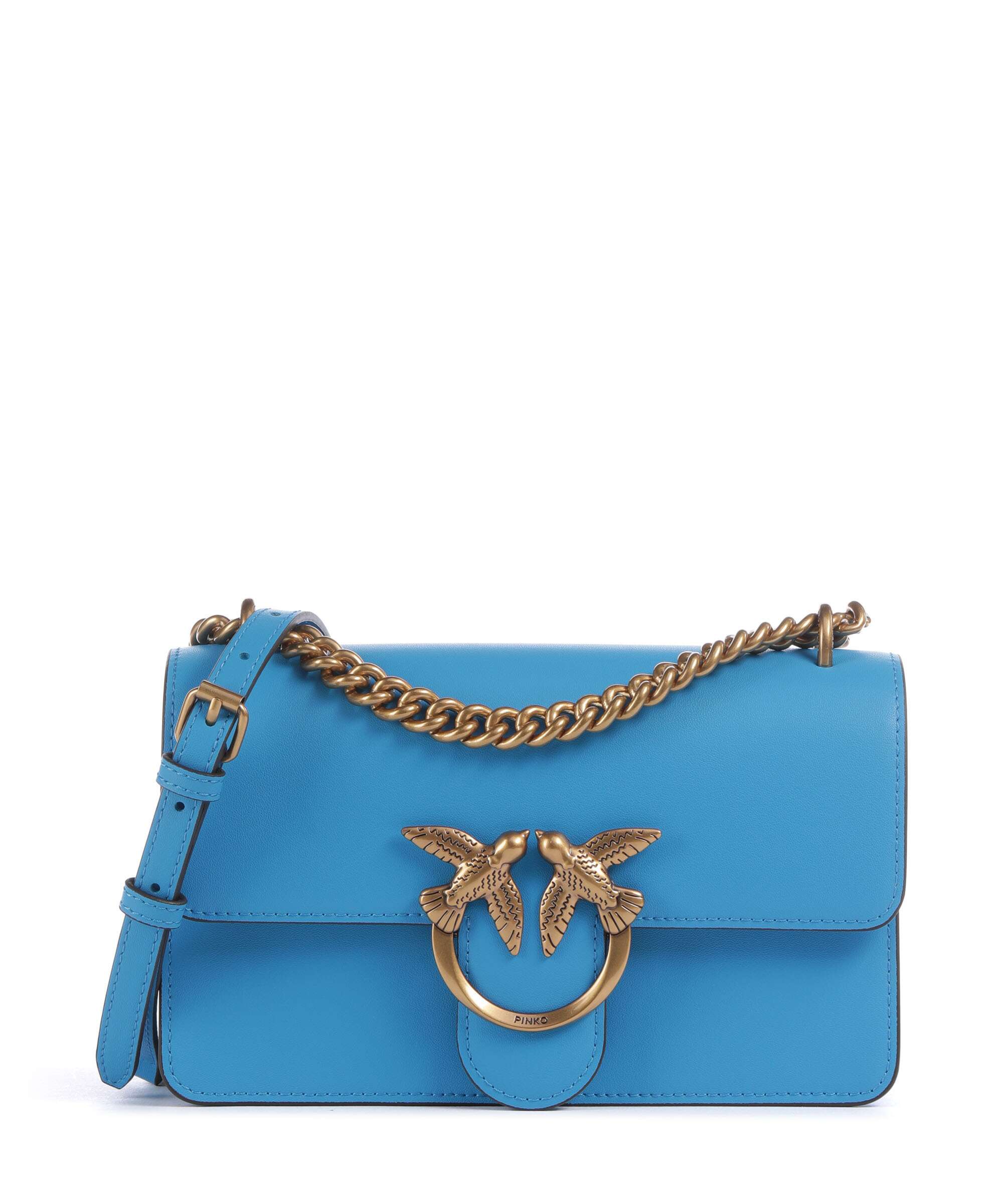 Pinko Love One Mini Shoulder bag fine grain cow leather azzurro