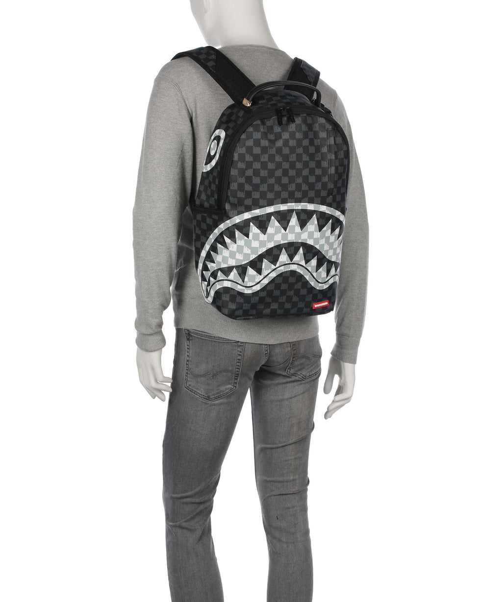 Sprayground Black And White Drip Check Shark Backpack black