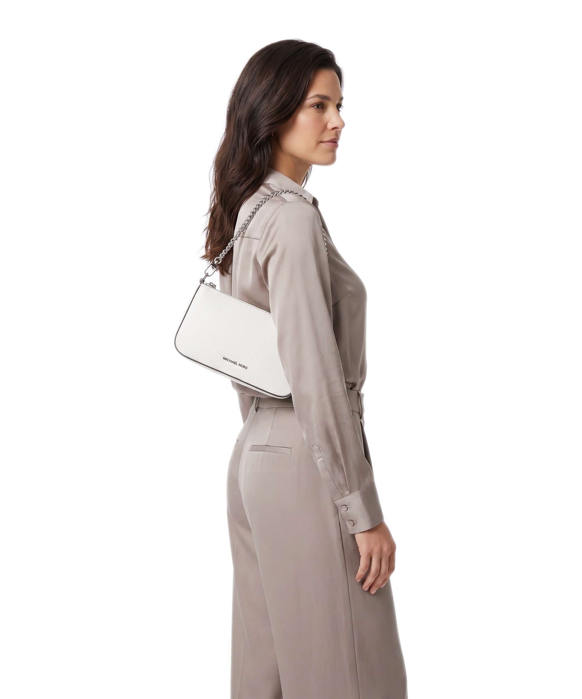 Michael Kors Bryant Small Shoulder bag grained leather optic white