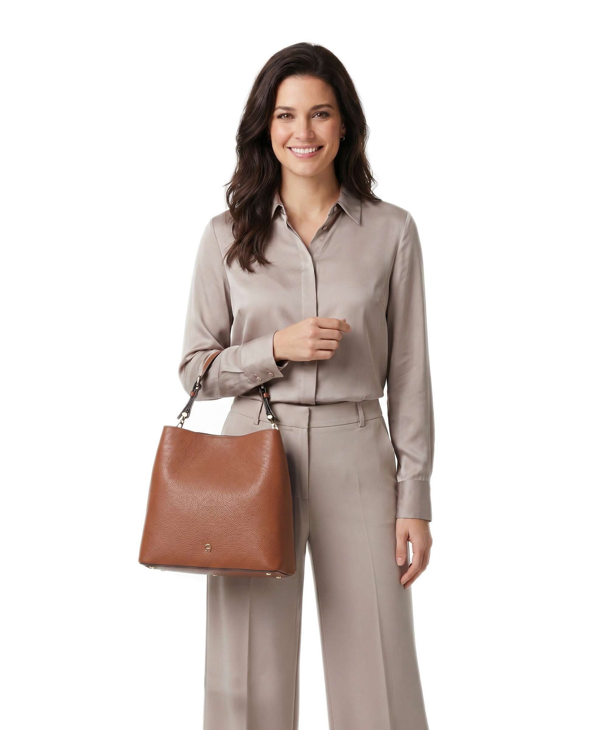 Aigner Delia M Hobo bag grained cow leather cognac brown - 136189