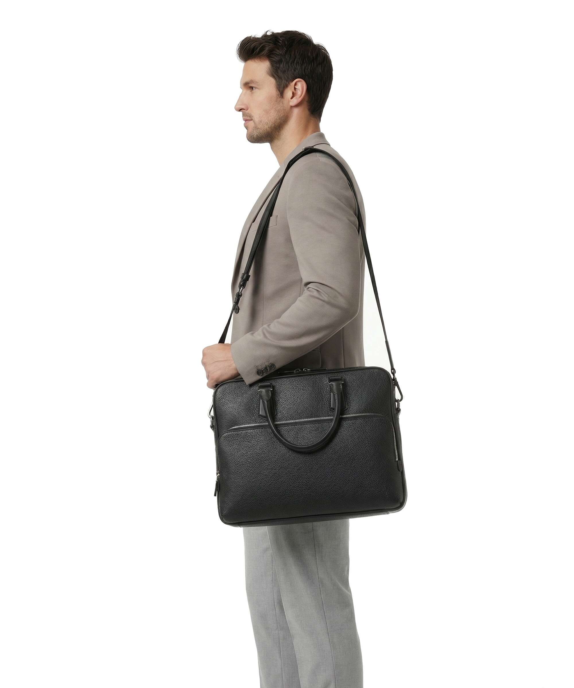 BOSS Crosstown Briefcase 14″ grained cow leather black - 50529293