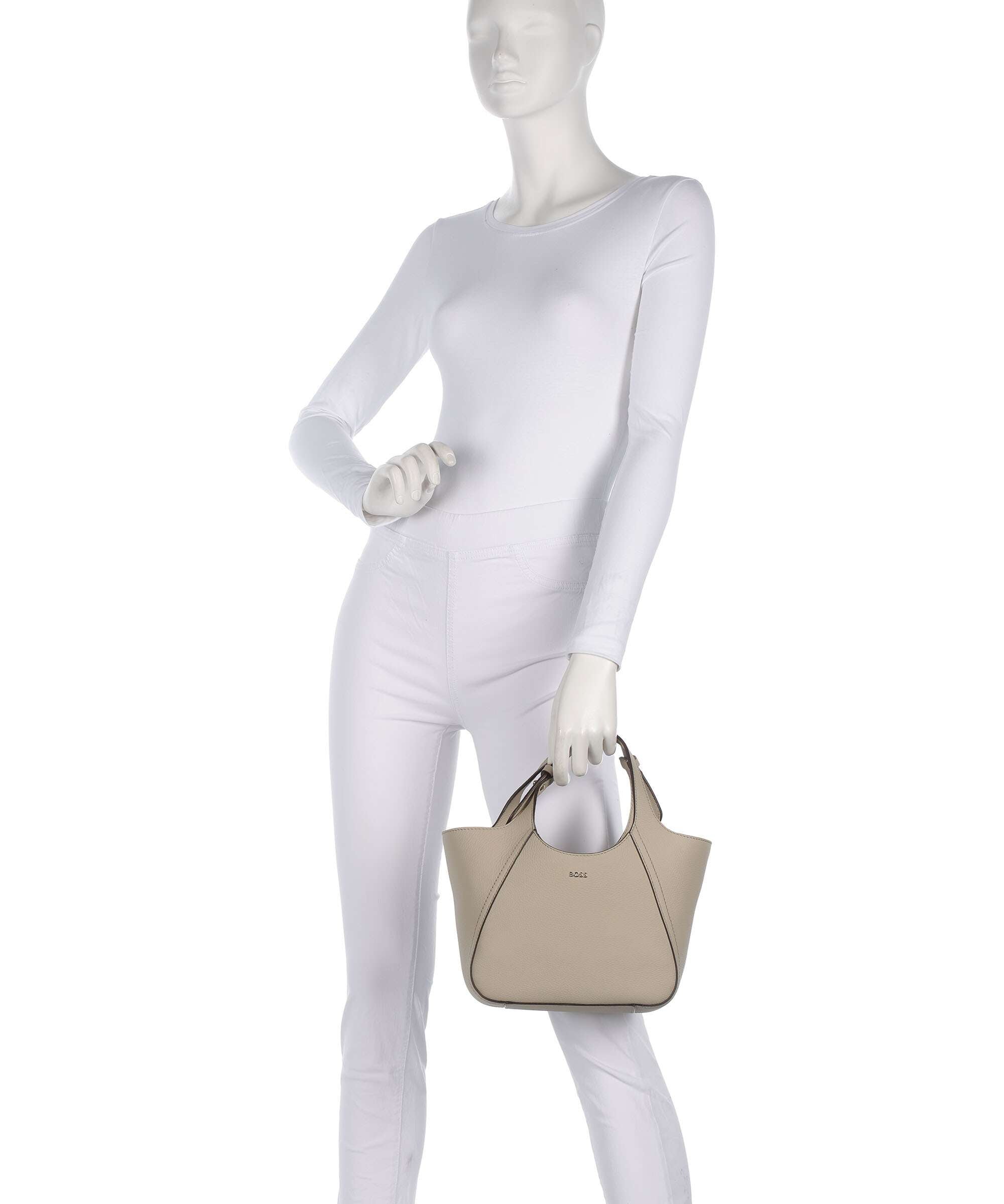 BOSS Lenah Small Handbag grained cow leather light beige