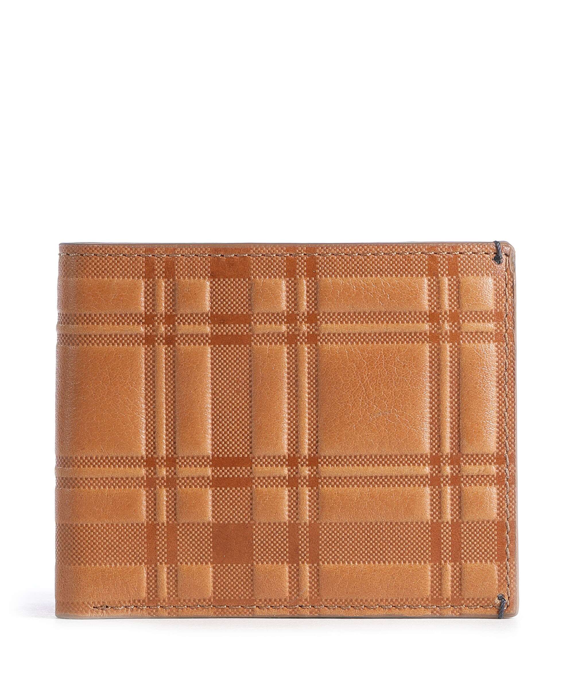 Fossil Bronson Bifold Credit card holder camel plaid emboss