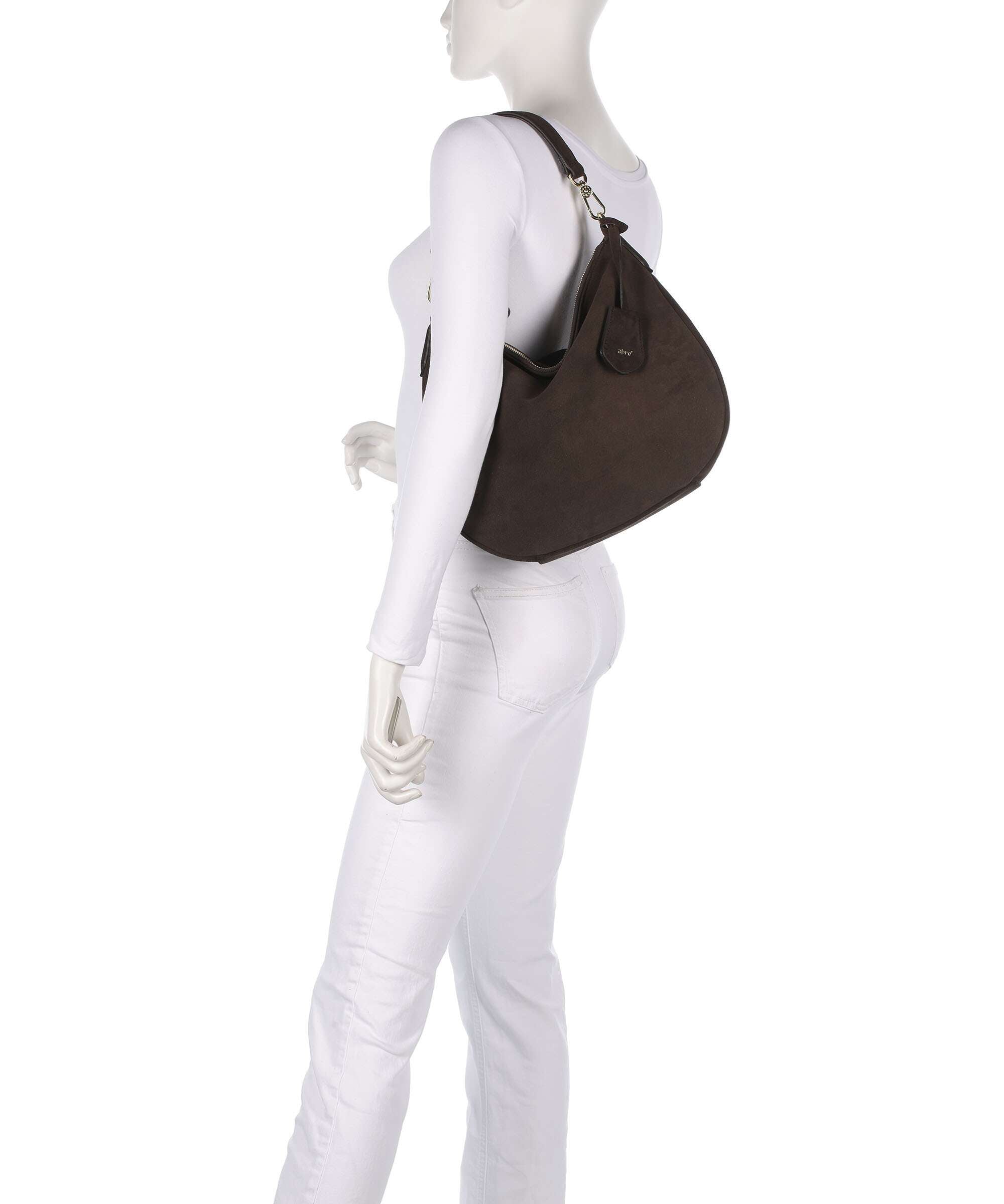 Abro Suede Juna Small Hobo bag dark brown