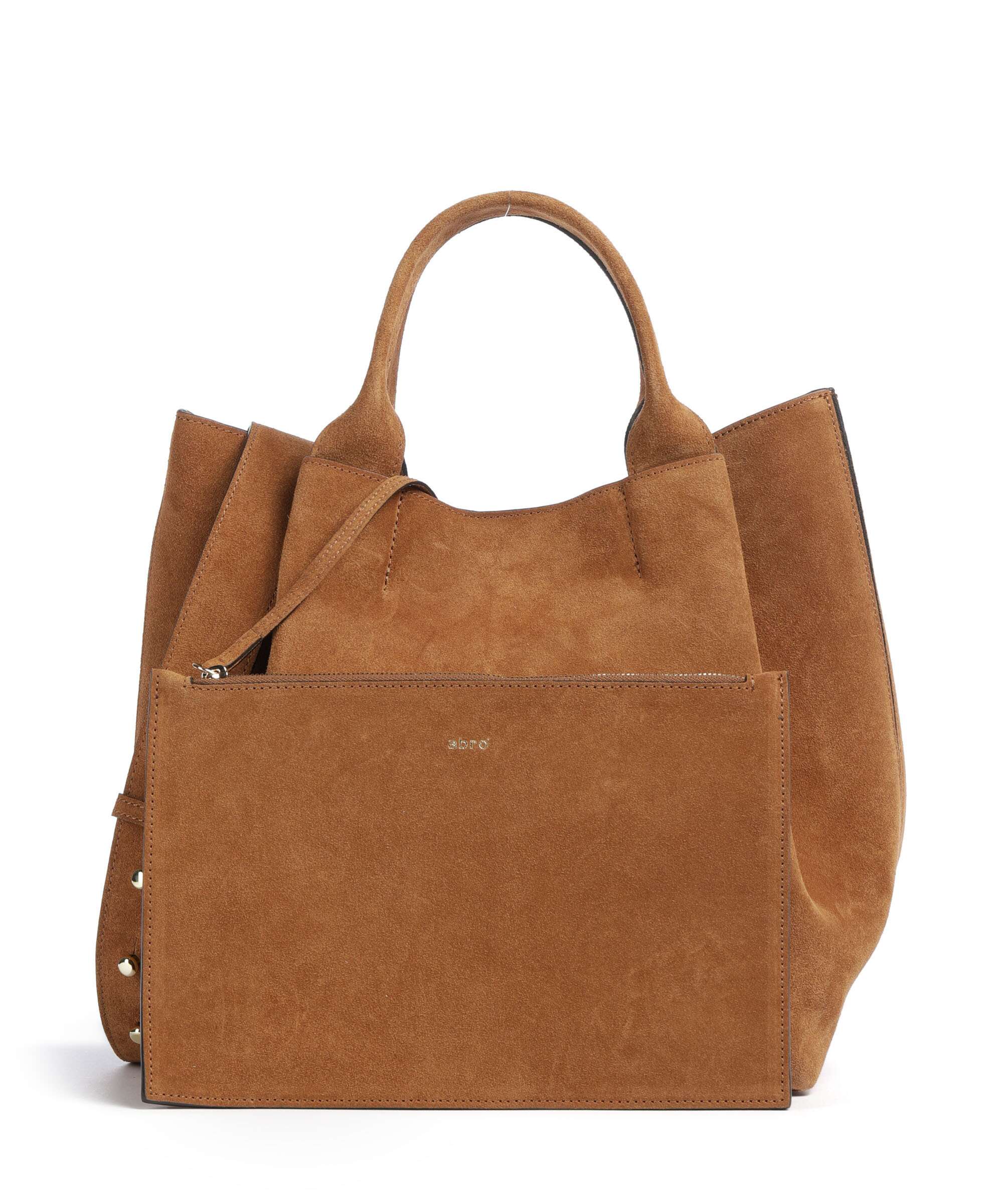 Abro Suede Essential Medium Handbag brushed leather cuoio - 032405