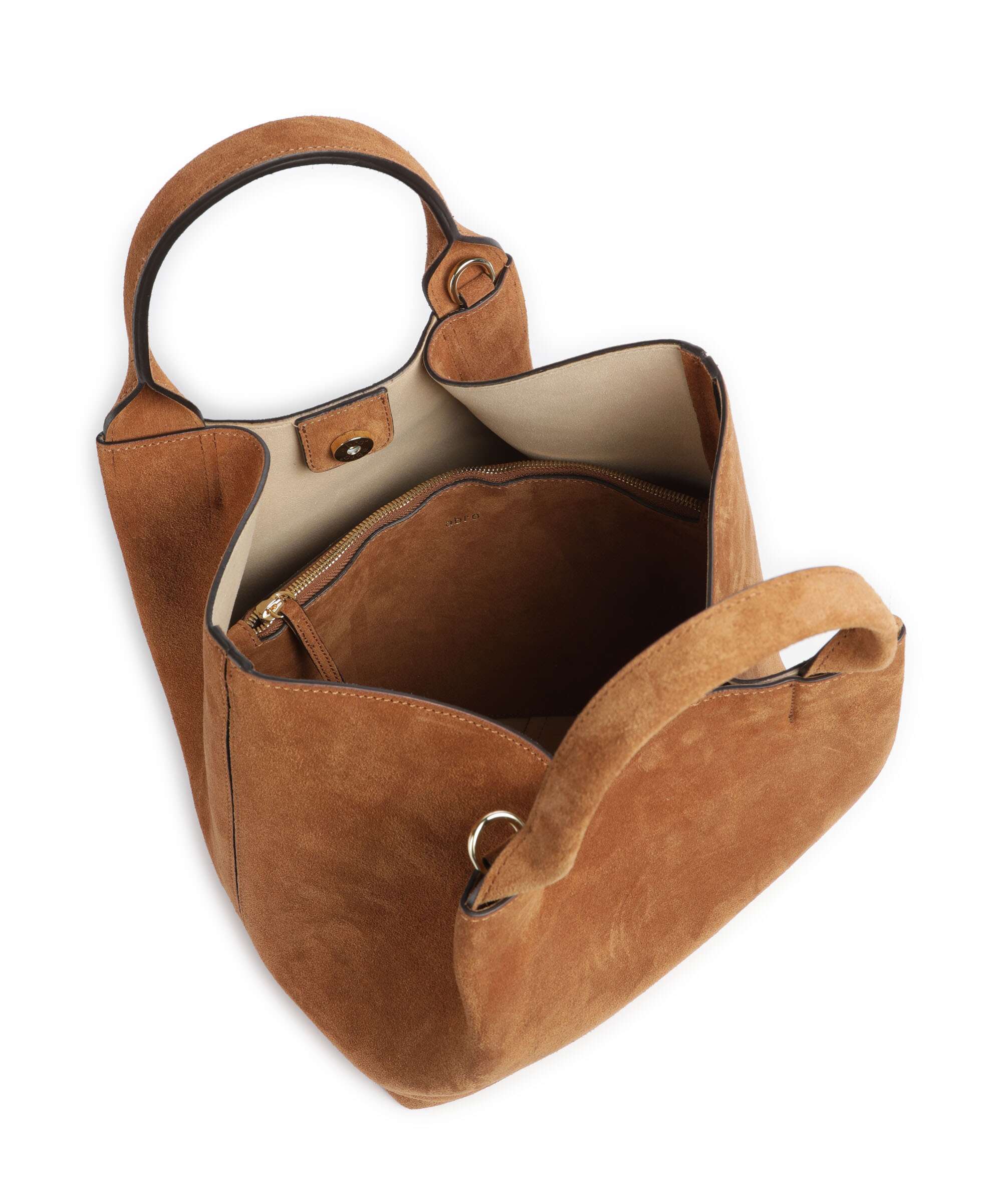 Abro Suede Essential Medium Handbag brushed leather cuoio - 032405