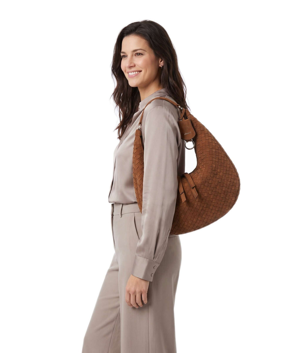 Abro Suede Nana Small Hobo bag cuoio