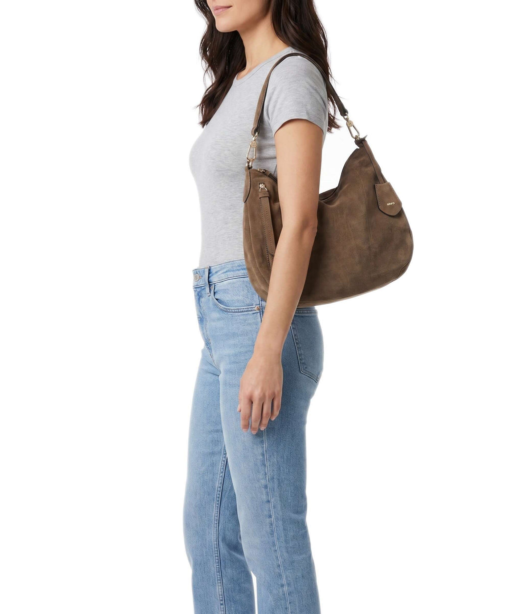 Abro Suede Juna Small Hobo bag khaki