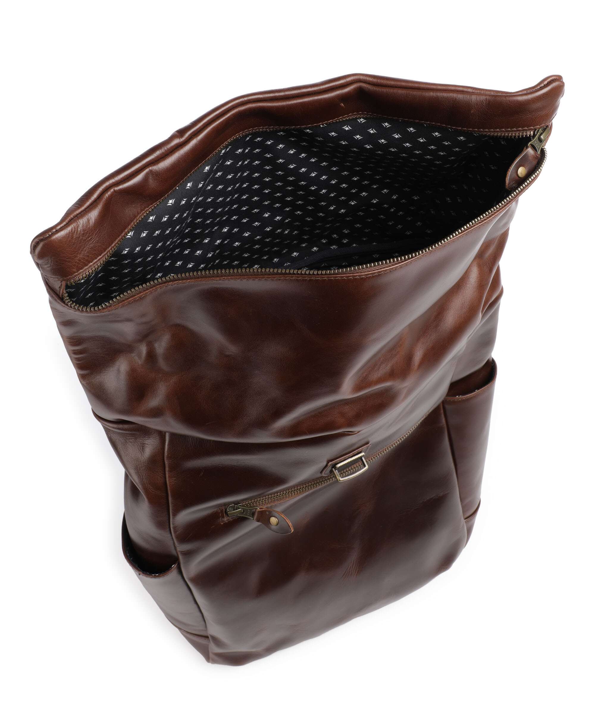 Buckle & Seam Crazy Horse Norman Rolltop backpack brown/dot