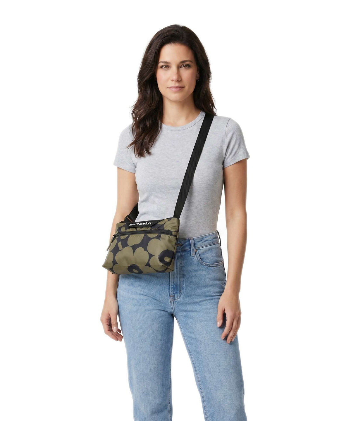 Marimekko Neat S Unikko Crossbody bag olive green/dark blue