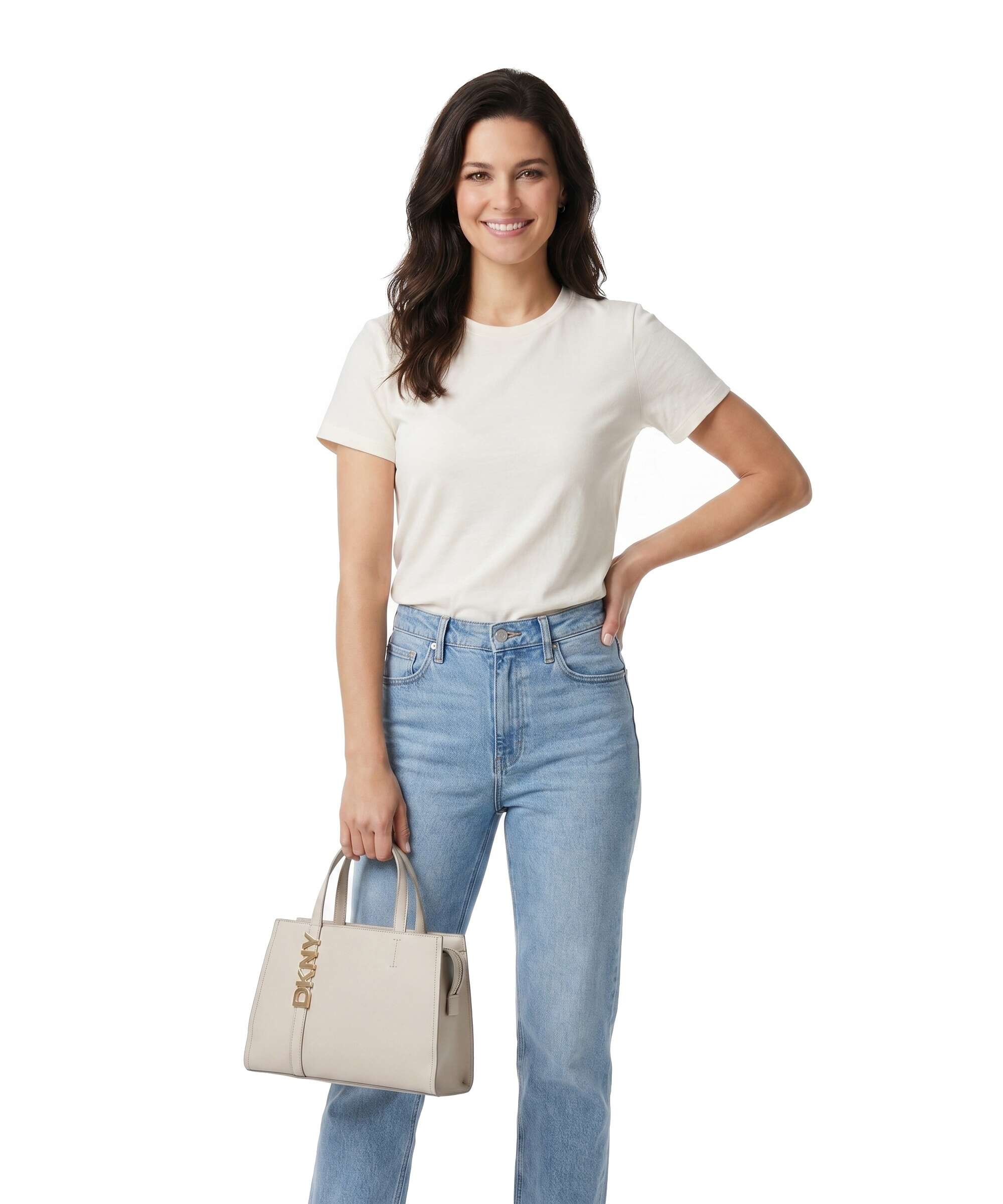 DKNY Avril Handbag fine grain cow leather light taupe - R43EYG56