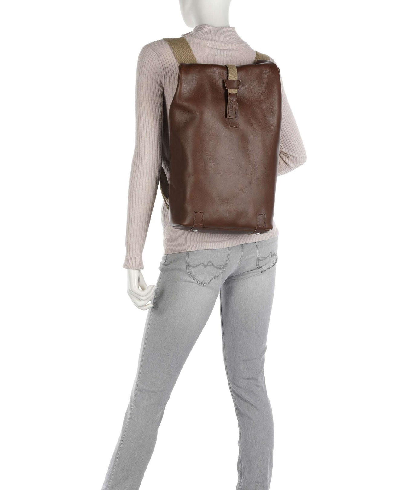 Brooks England Pickwick Leather Small Rolltop backpack dark tan