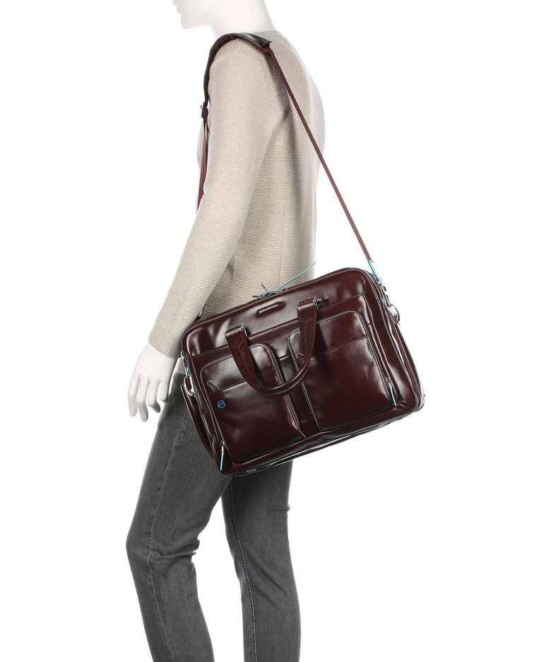 Piquadro Blue Square Briefcase mahogany