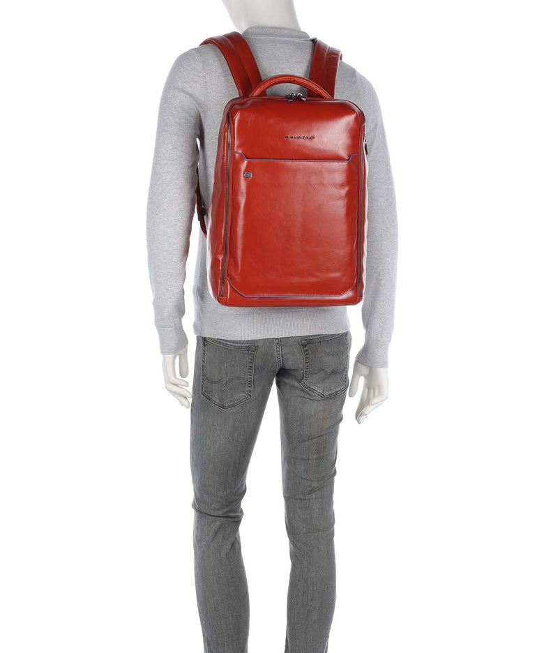 blue red square laptop backpack Piquadro Blue Square Backpack 15″ fine grain cow leather tabacco
