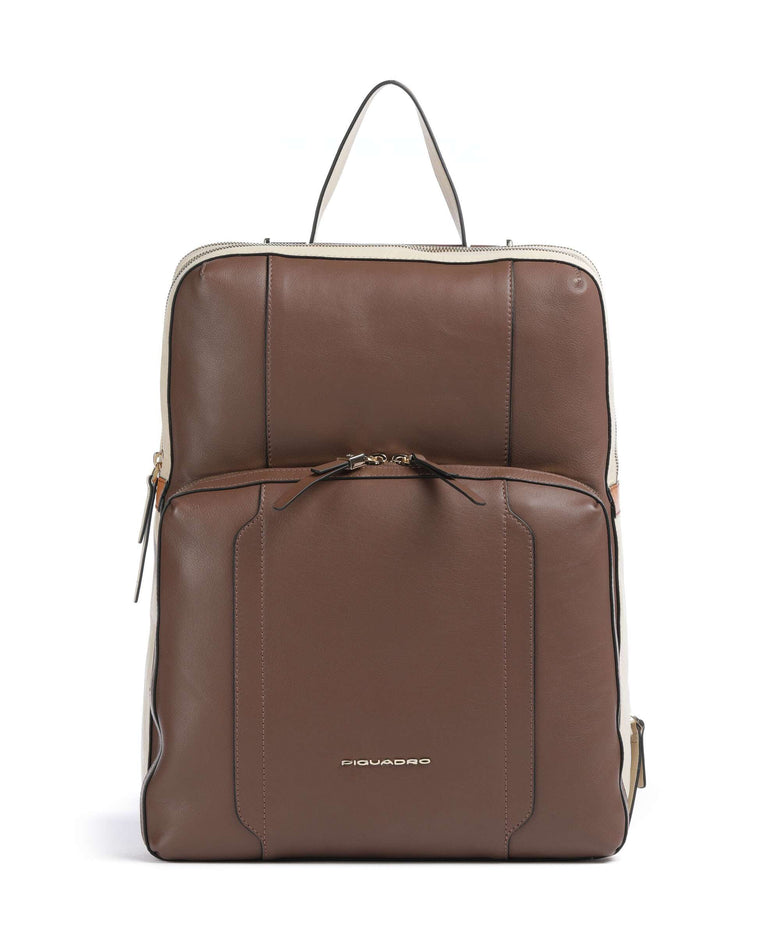 beige leather laptop backpack Piquadro Circle Laptop backpack 15″ fine grain cow leather marrone/beige