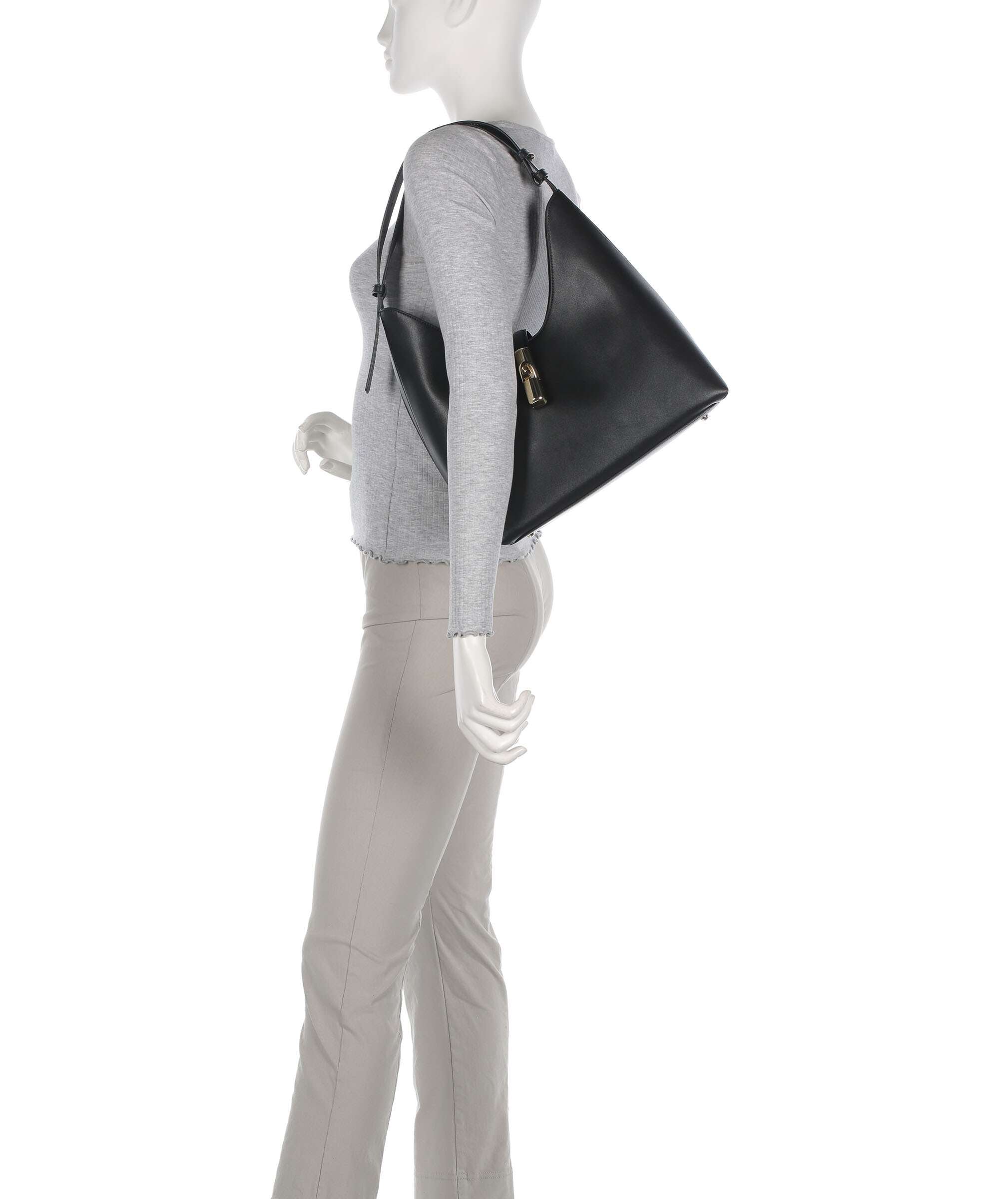 【専用ページ】新品未使用　FURLA GOCCIA Mサイズ HOBO グレー Furla Goccia M Hobo bag softly grained calfskin nero - WB01499
