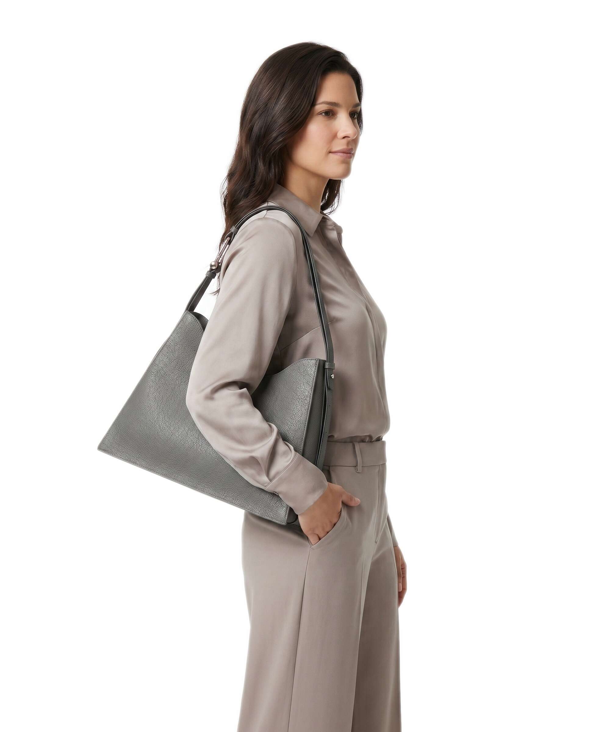 ✨極美品 FURLA NUVOLA L HOBO ヌヴォラ ショルダーバッグ Furla Nuvola L Hobo bag grained cow leather urban gray - WB01246