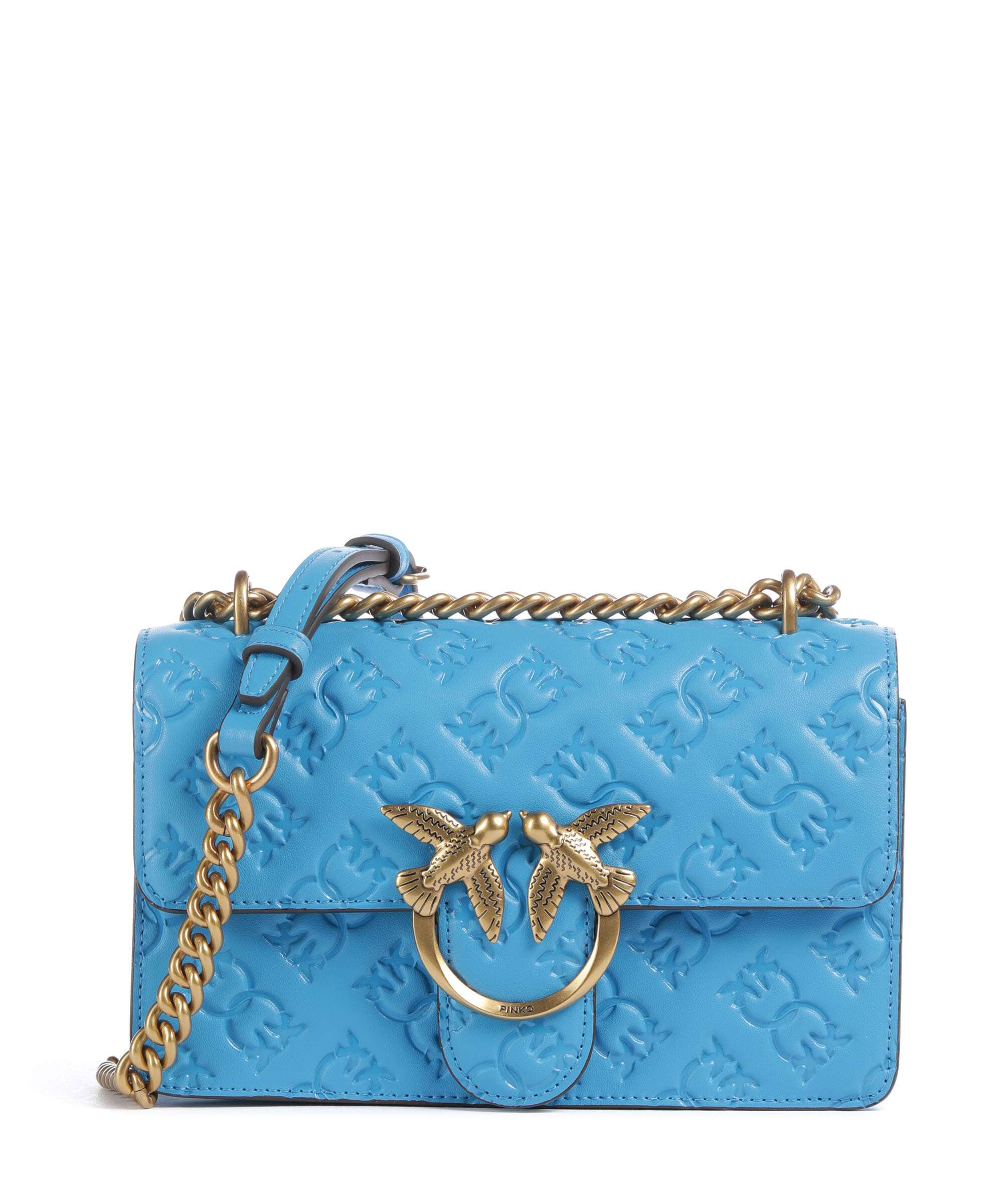 あおい Pinko Love One Mini Shoulder bag embossed leather azzurro dresda