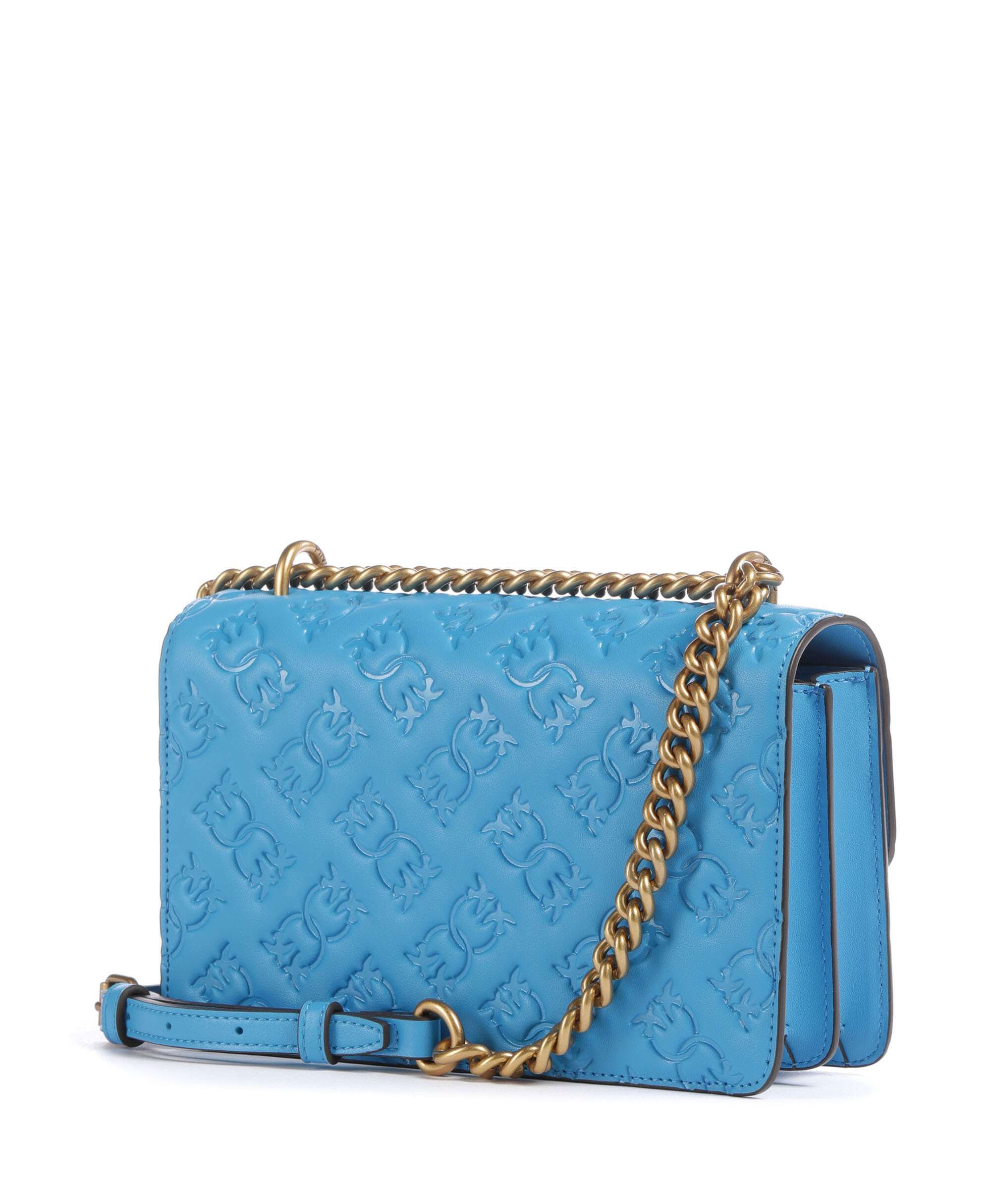 Pinko Love One Mini Shoulder bag embossed leather azzurro dresda