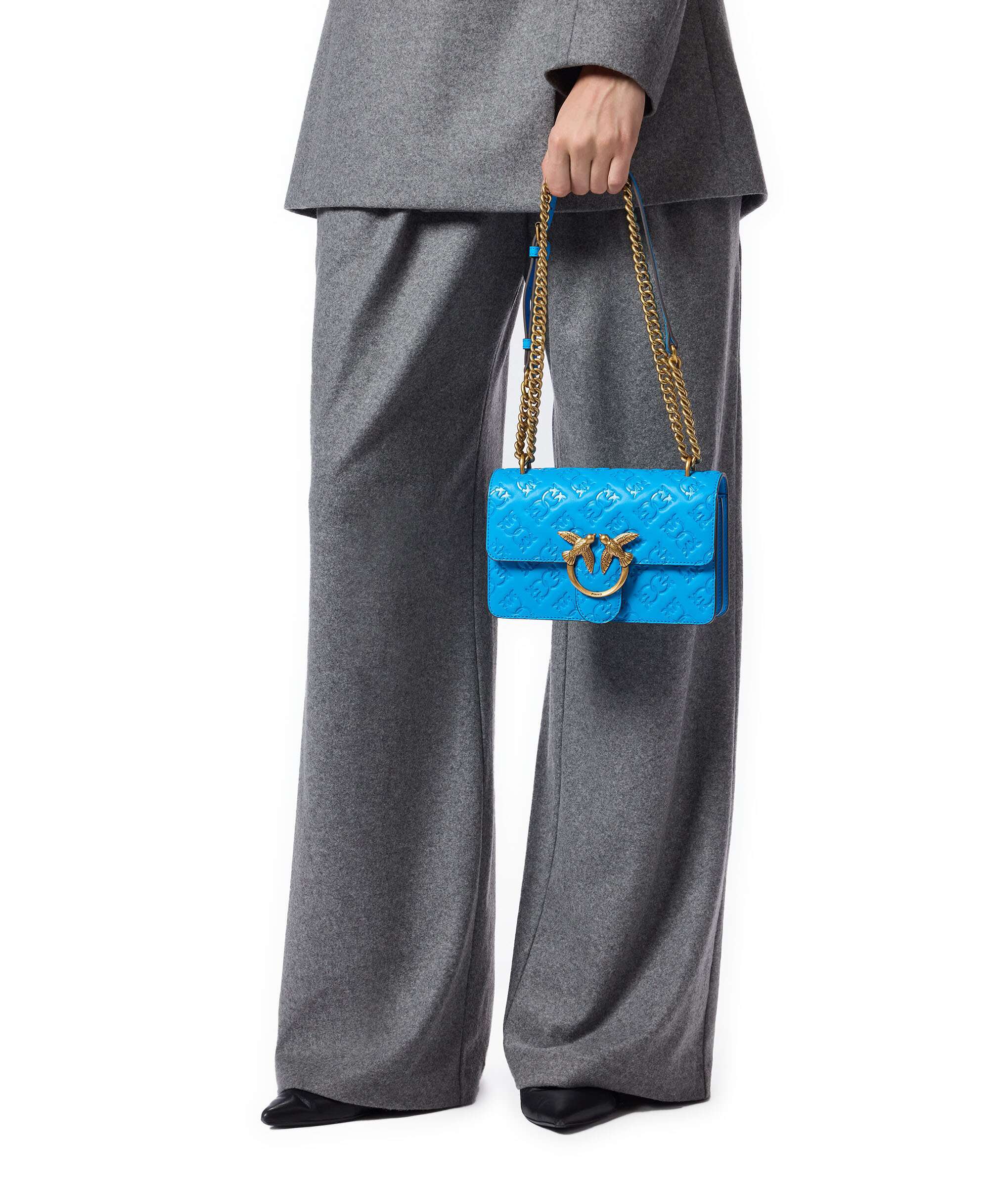 Pinko Love One Mini Shoulder bag embossed leather azzurro dresda