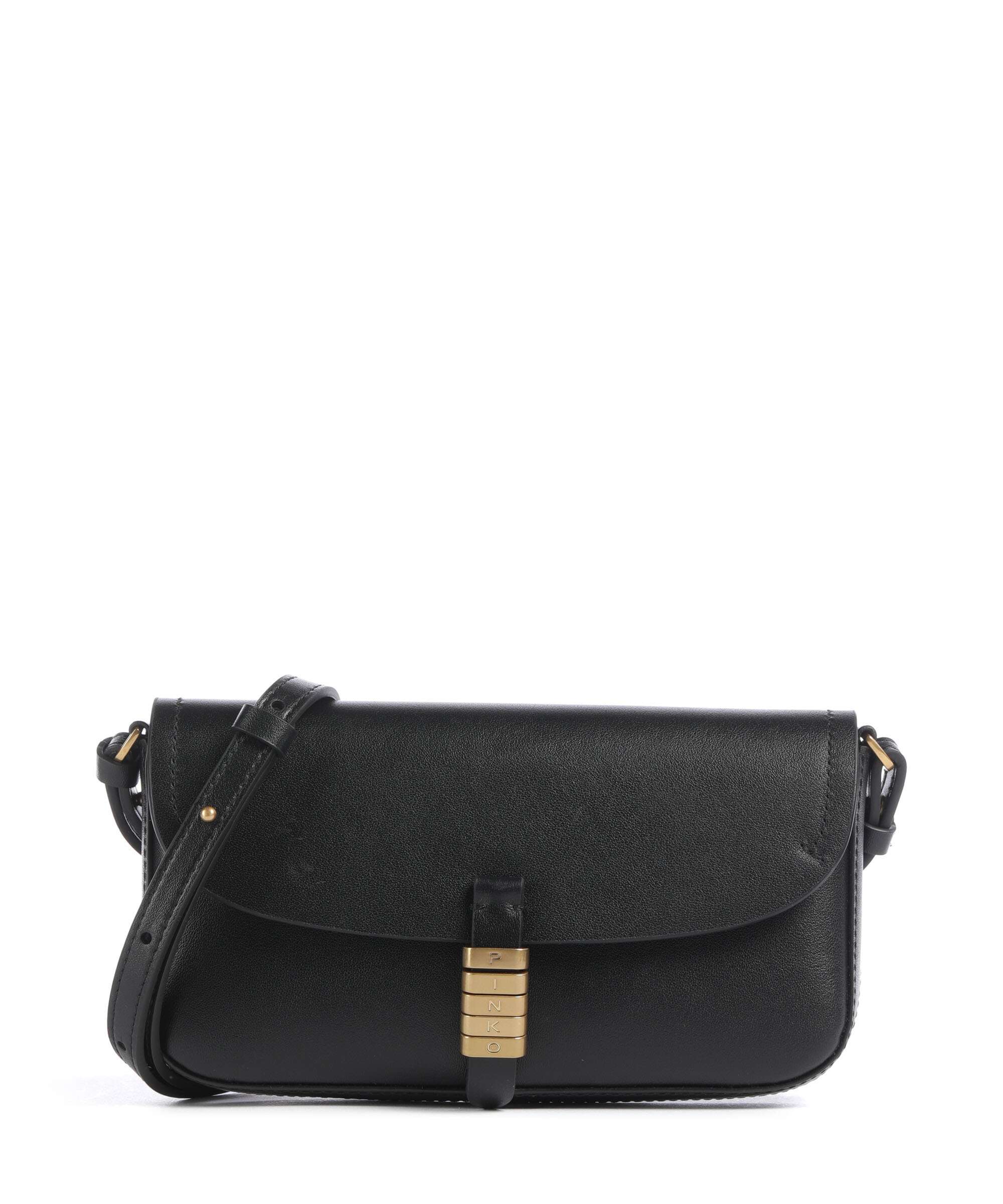 Pinko Saddle Flat Crossbody bag softly grained calfskin nero