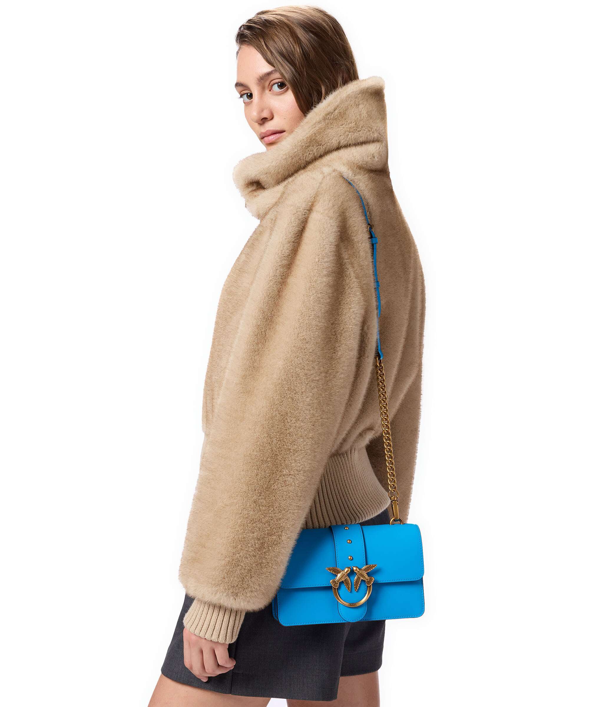 Pinko Love One Mini Crossbody bag grained calfskin azzurro dresda