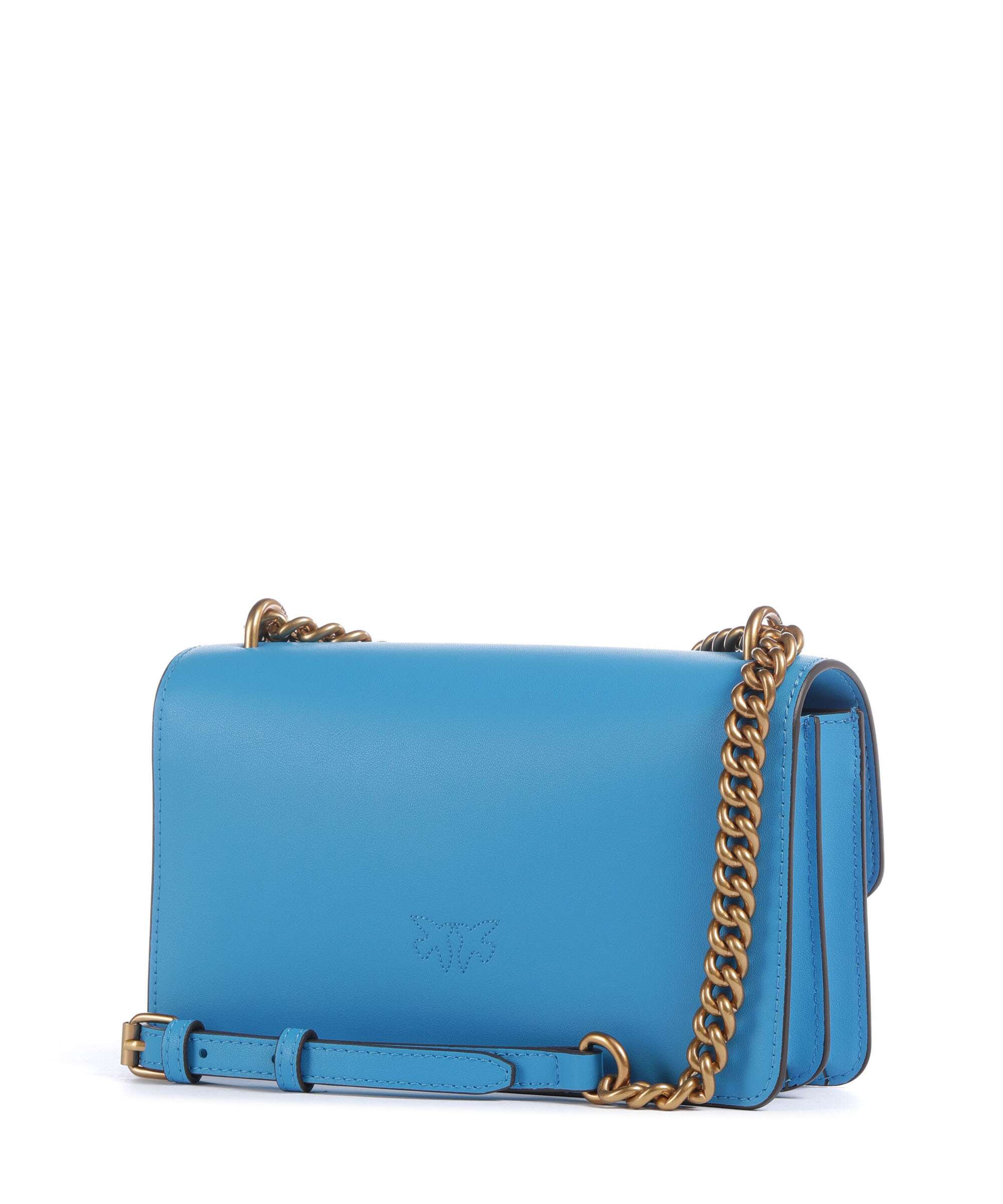 Pinko Love One Mini Shoulder bag fine grain cow leather azzurro