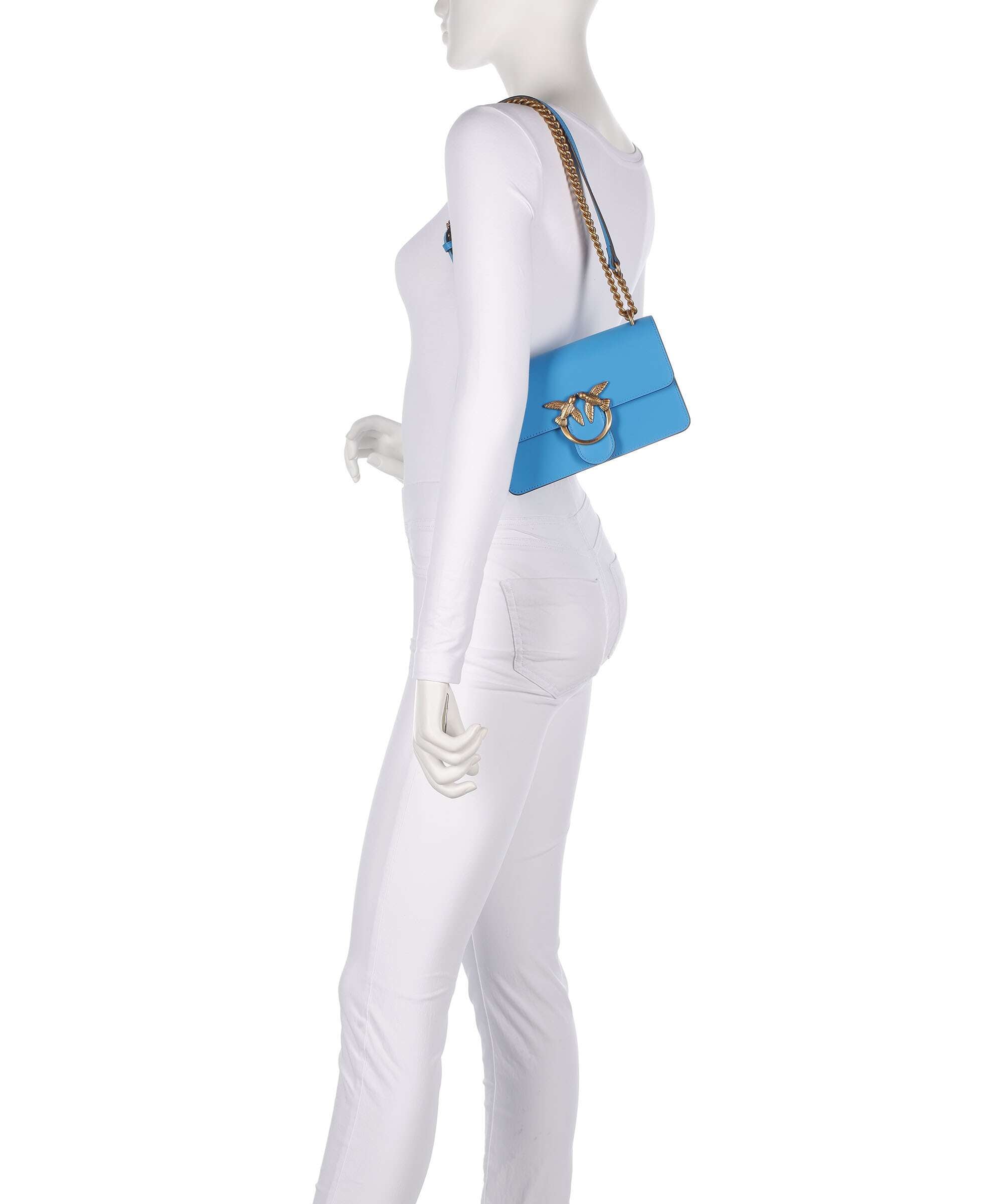 Pinko Love One Mini Shoulder bag fine grain cow leather azzurro