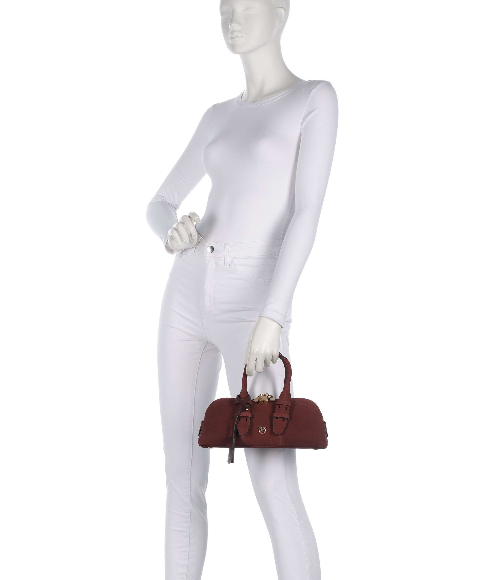 Pinko Bowling Horizontal Handbag suede rosso vino/antique gold