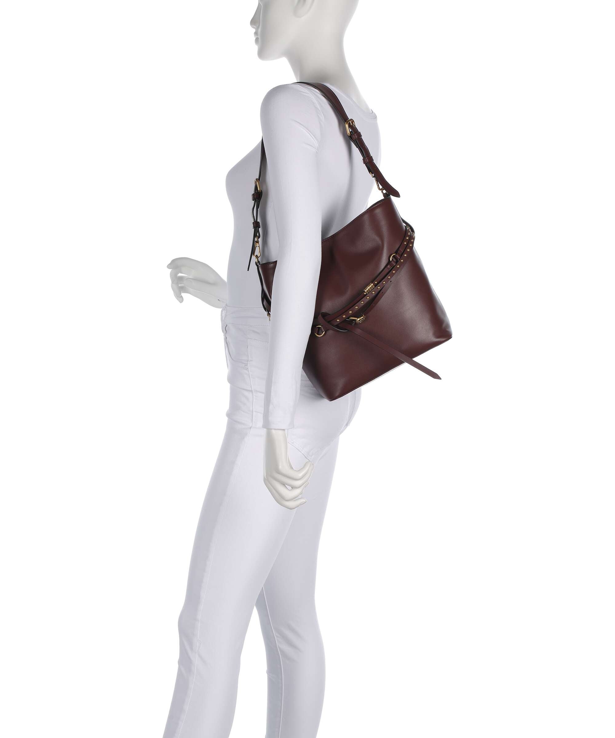Pinko Belt Classic Bucket bag burgundy wine/antique gold