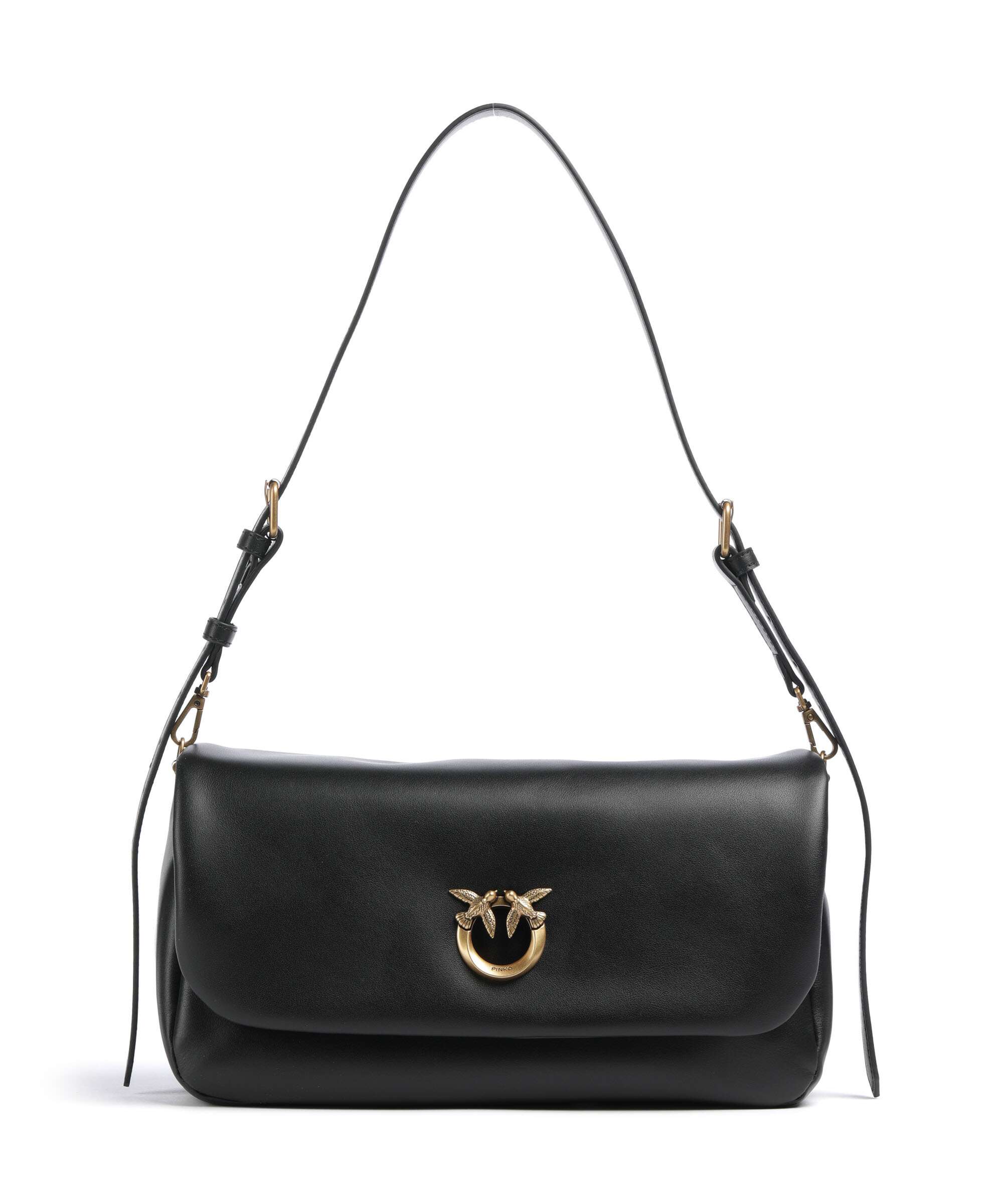 PINKO ブラック ショルダーバッグ Pinko Click Soft Horizontal Shoulder bag fine grain leather nero