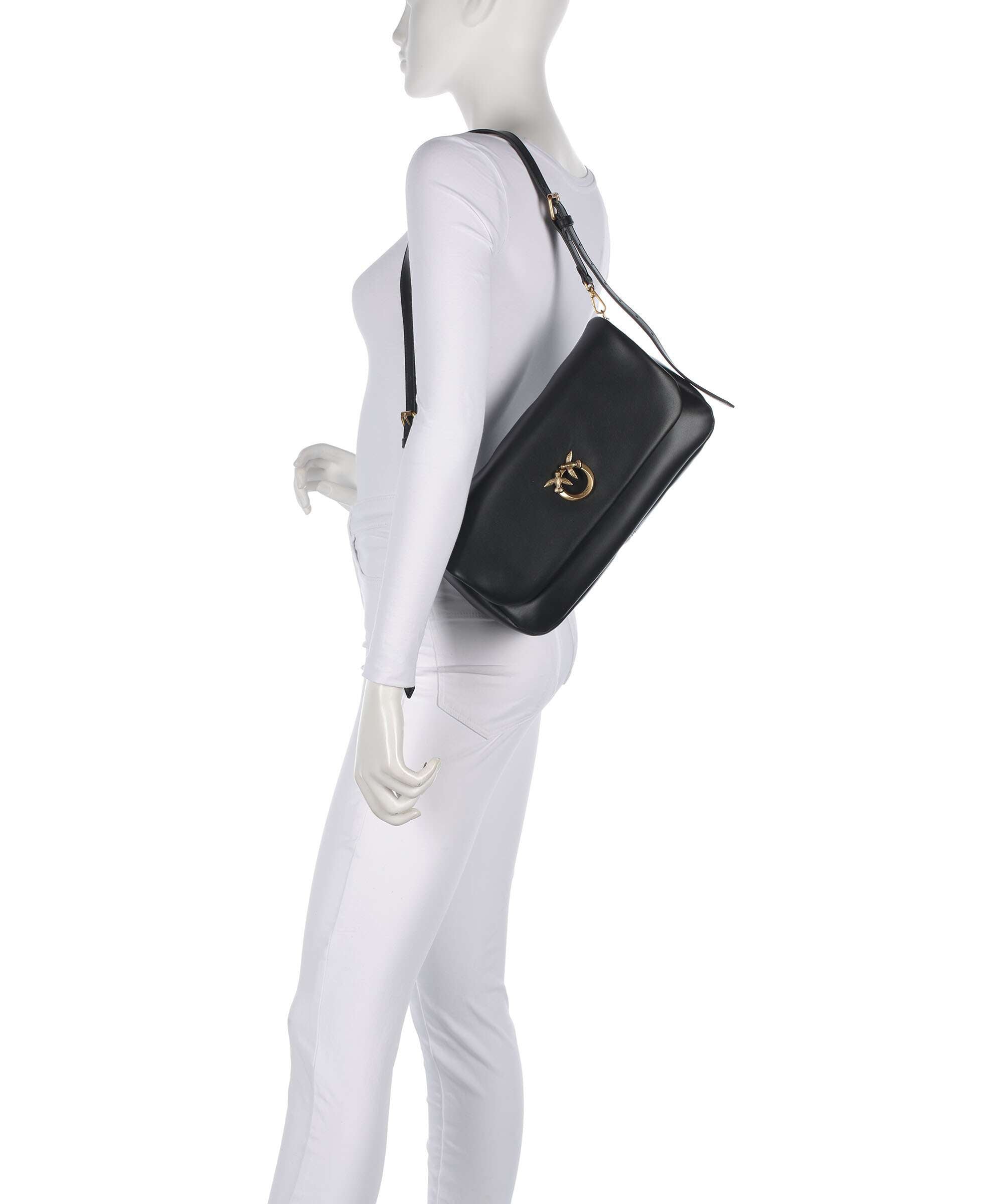 Pinko Click Soft Horizontal Shoulder bag fine grain leather nero