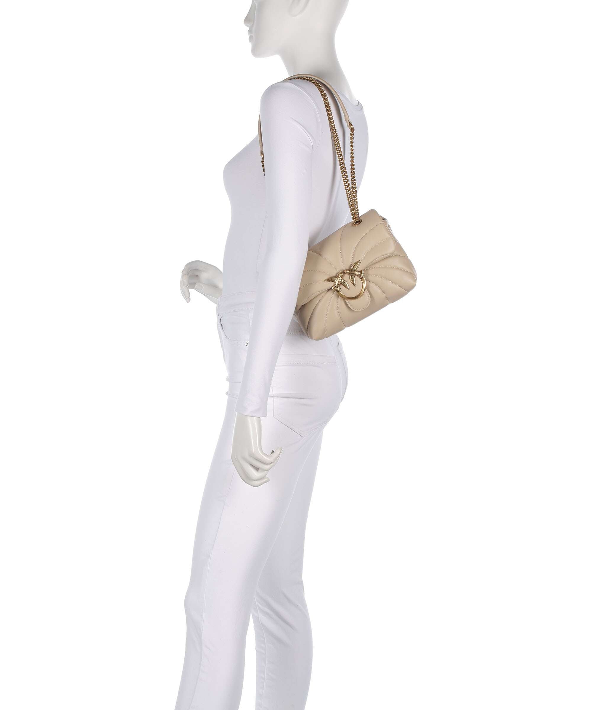 Pinko Love Puff Mini Shoulder bag sheepskin leather beige/grigio
