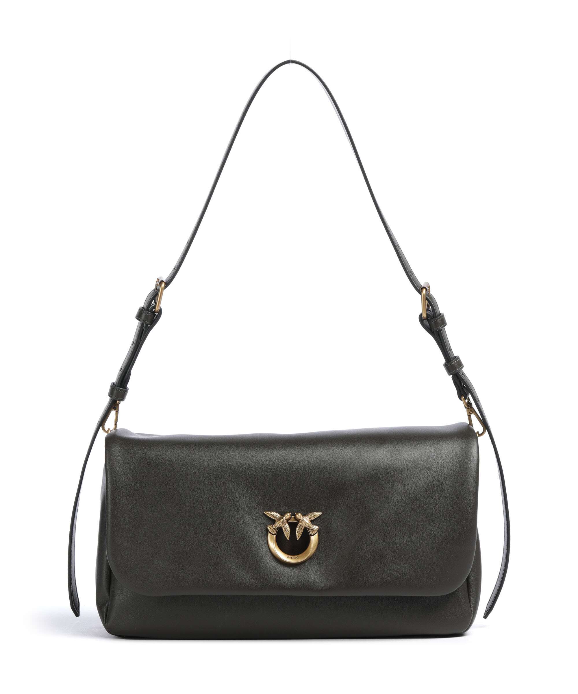 Pinko Click Soft Horizontal Shoulder bag fine grain leather nero