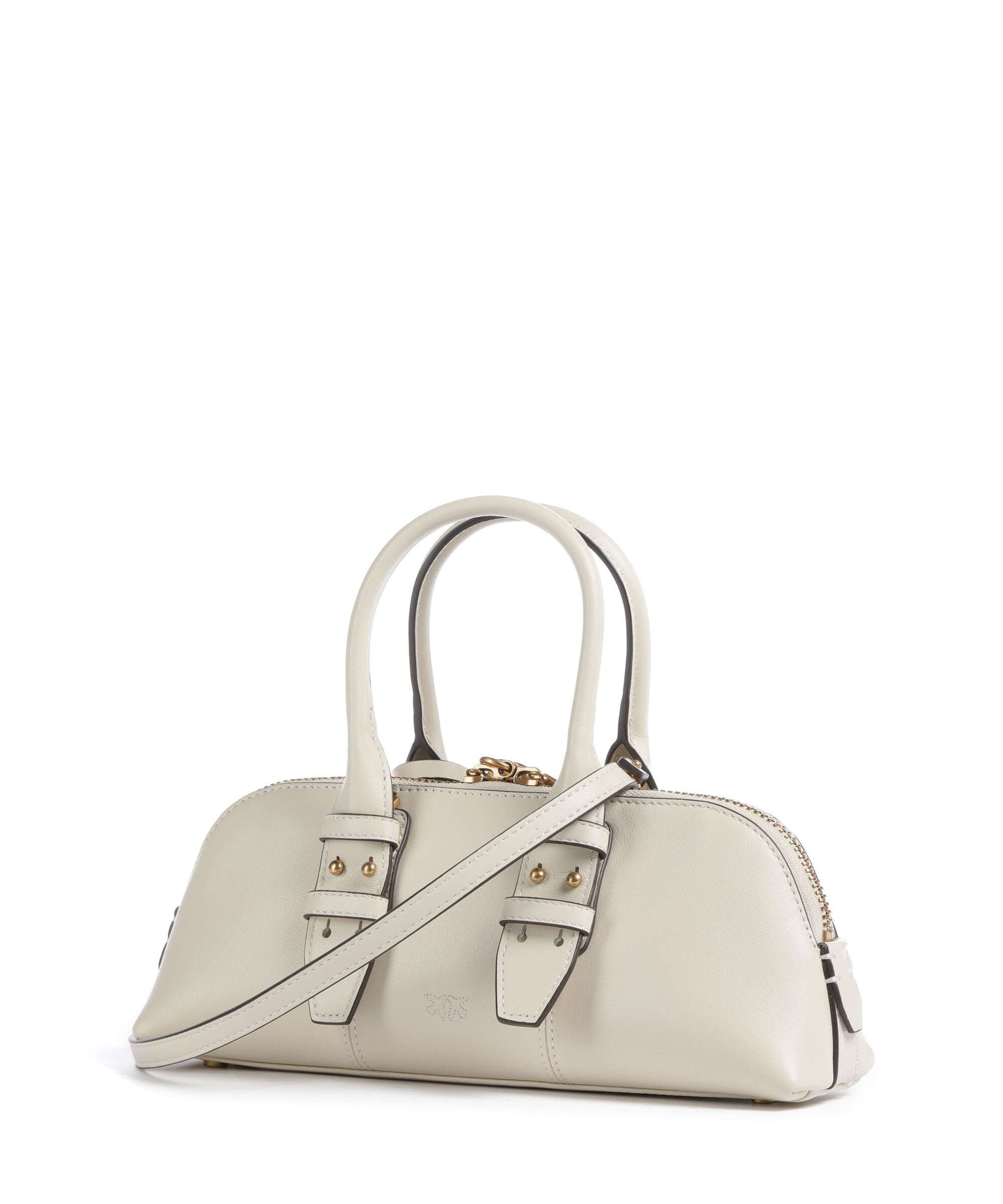 ヒンコ Pinko Bowling Horizontal Handbag softly grained calfskin bianco