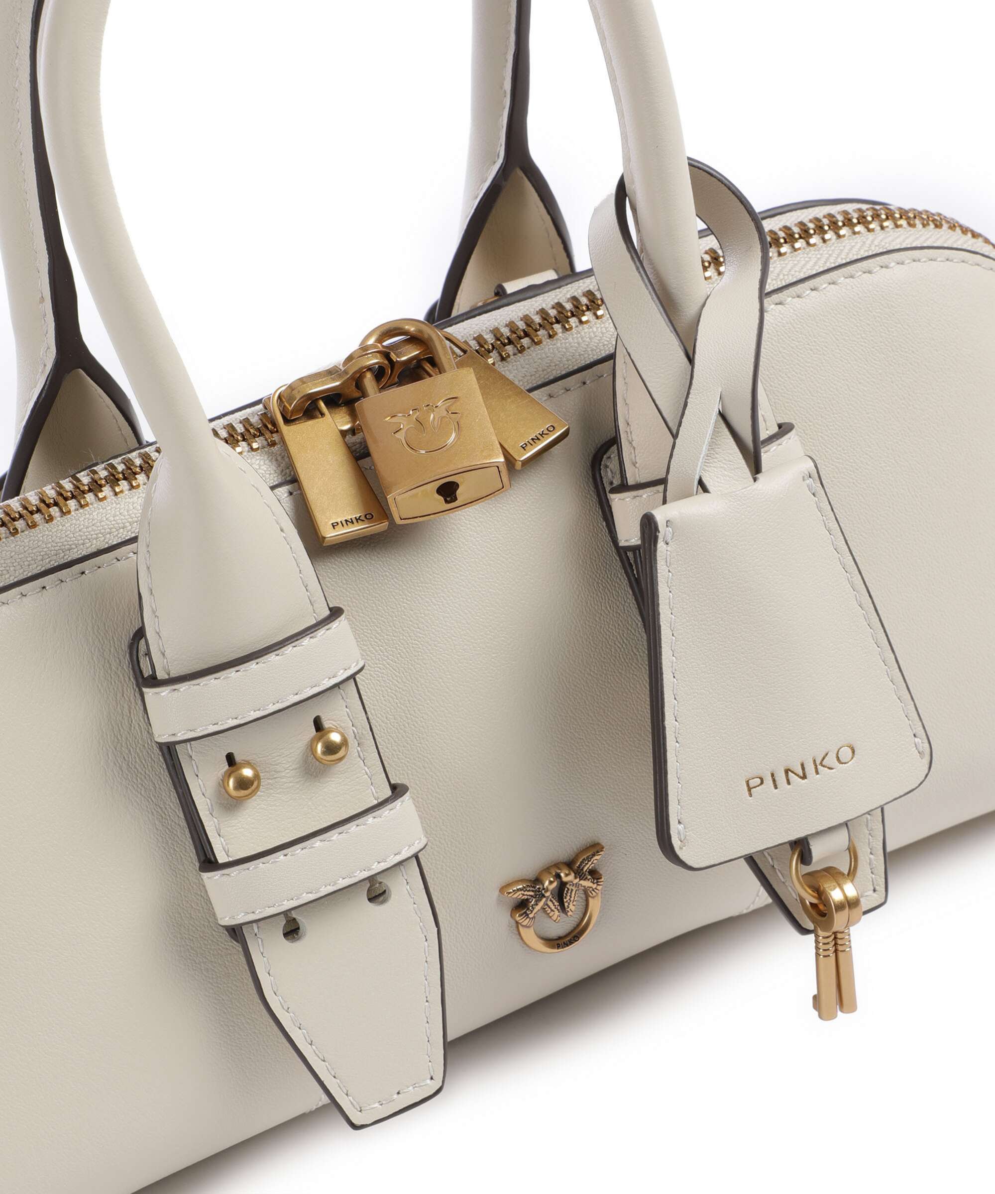 Pinko Bowling Horizontal Handbag softly grained calfskin bianco