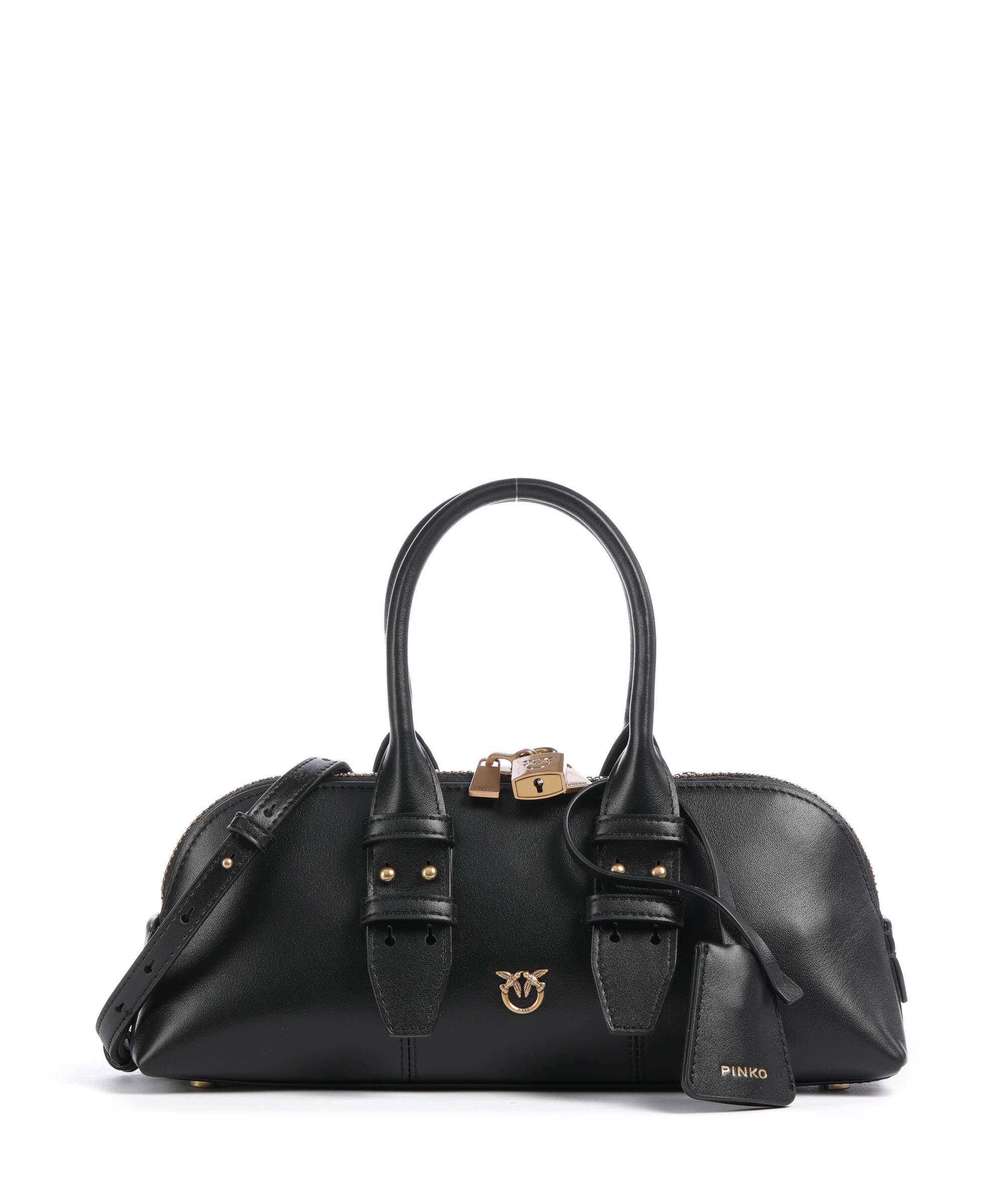Pinko Bowling Horizontal Handbag softly grained calfskin nero