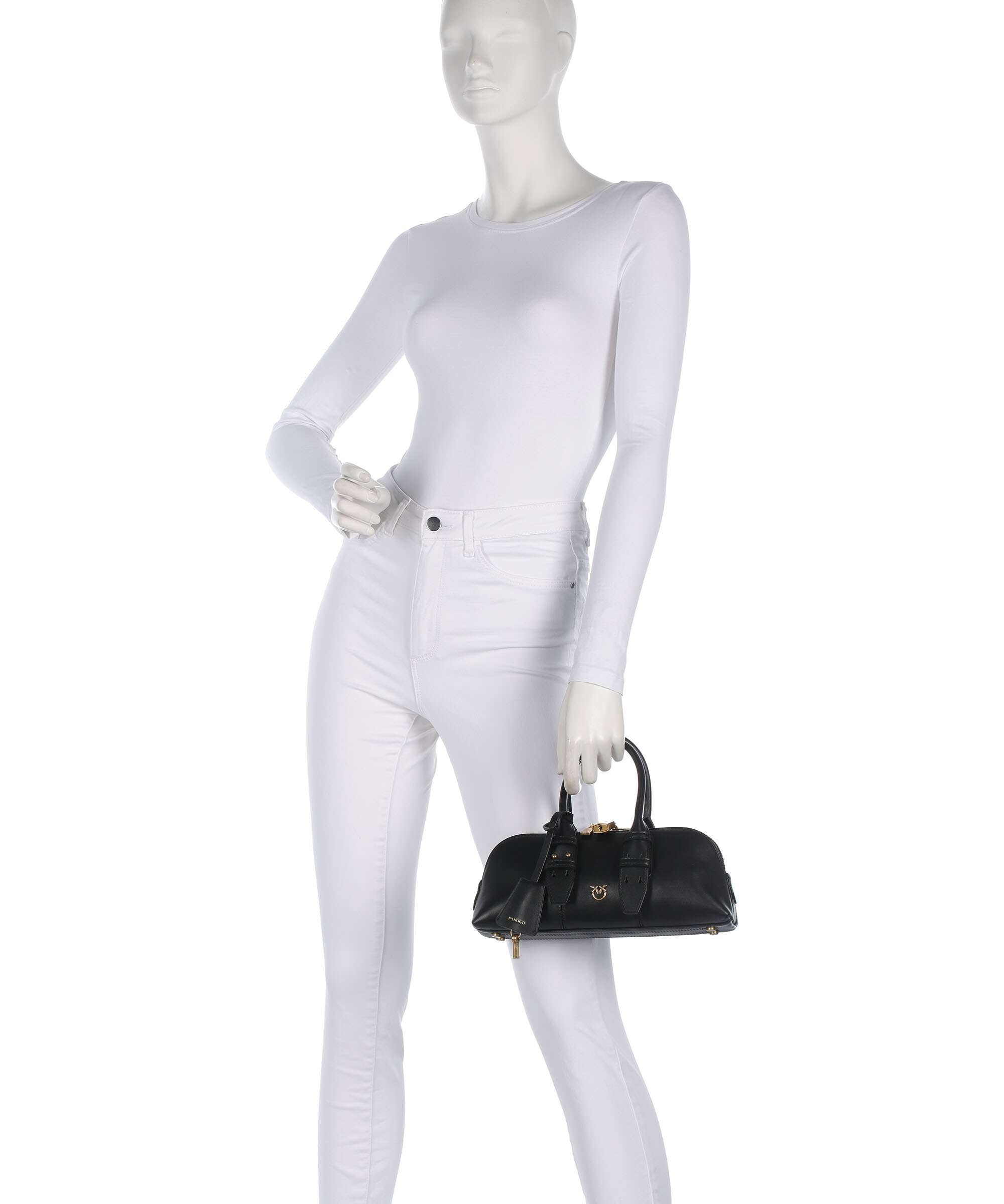 Pinko Bowling Horizontal Handbag softly grained calfskin nero