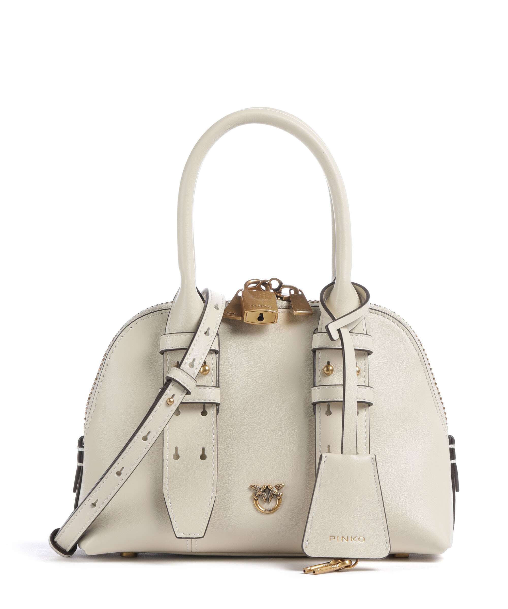 Pinko Bowling Mini Handbag fine grain leather bianco seta/antique