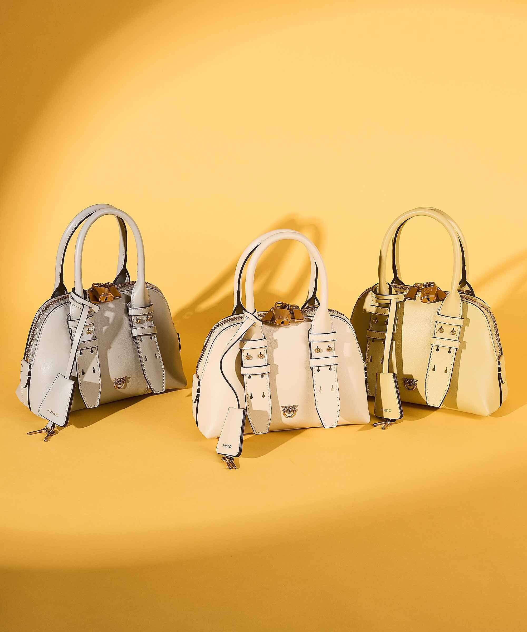 Pinko Bowling Mini Handbag fine grain leather bianco seta/antique