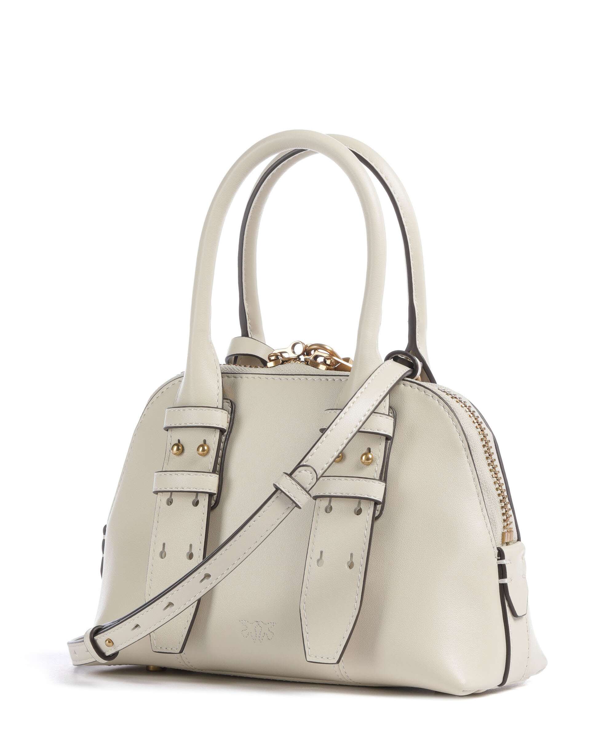 Pinko Bowling Mini Handbag fine grain leather bianco seta/antique