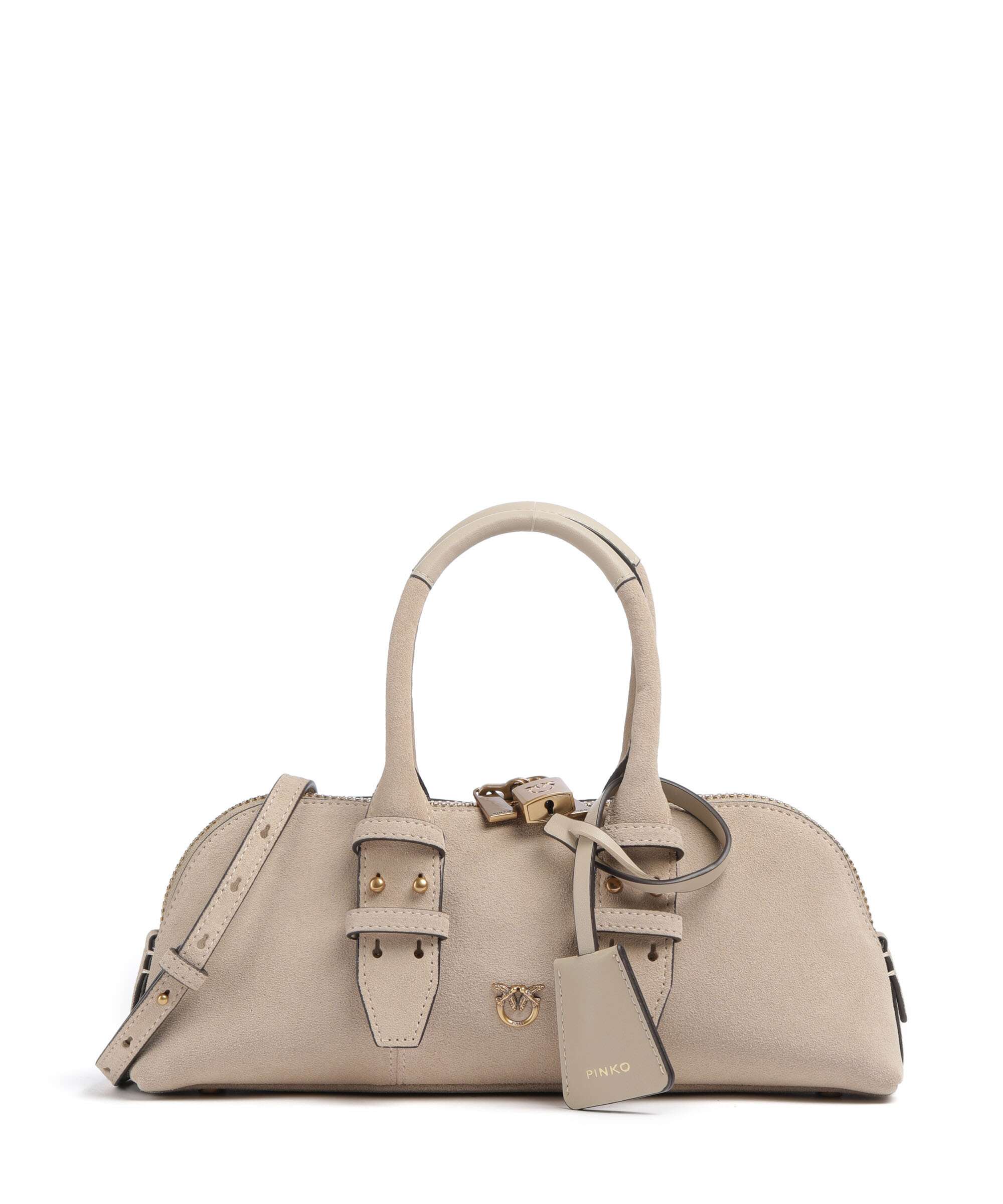 Pinko Bowling Horizontal Handbag brushed leather beige/grigio fumo
