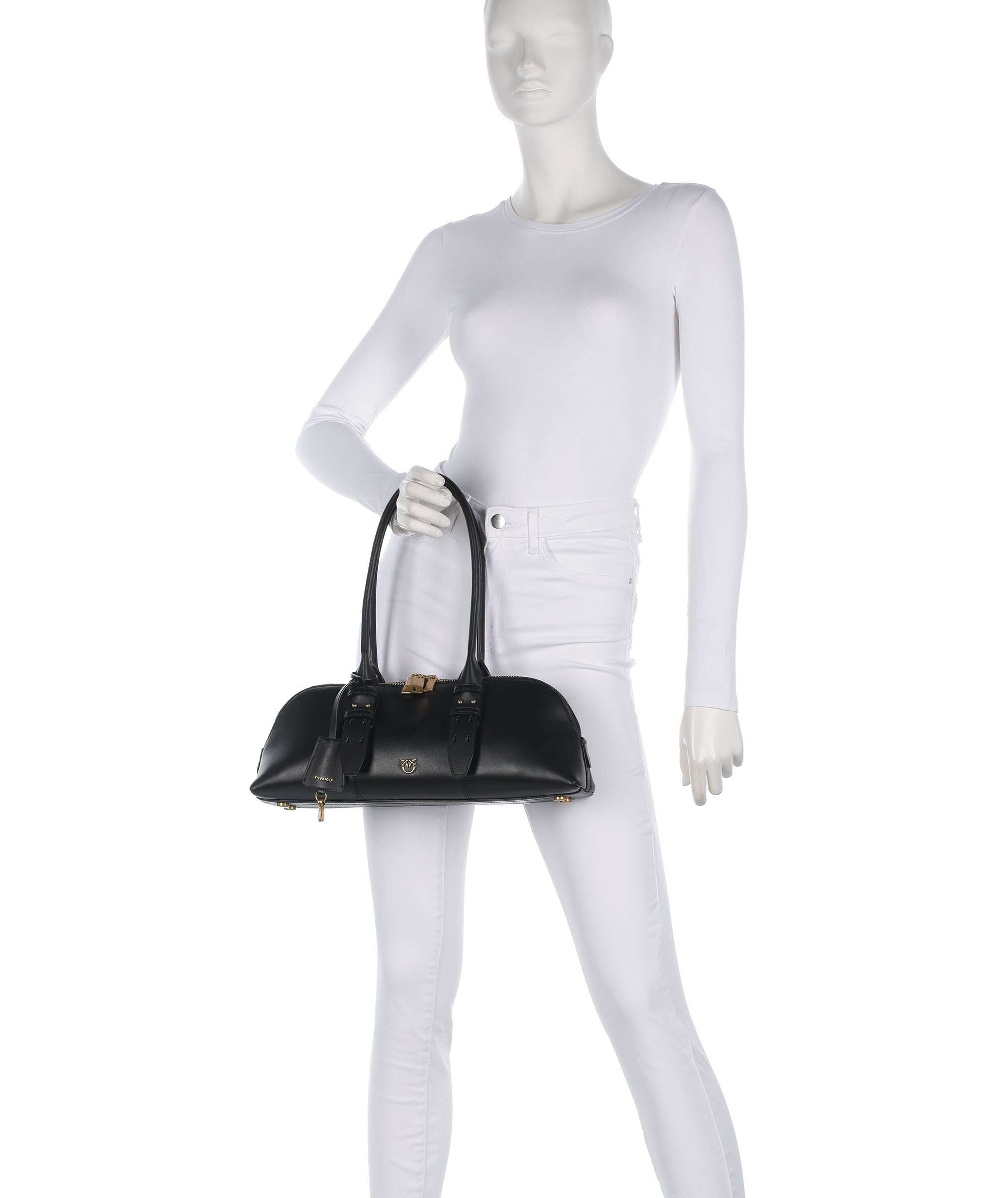 Pinko Bowling Horizontal Big Handbag softly grained calfskin nero