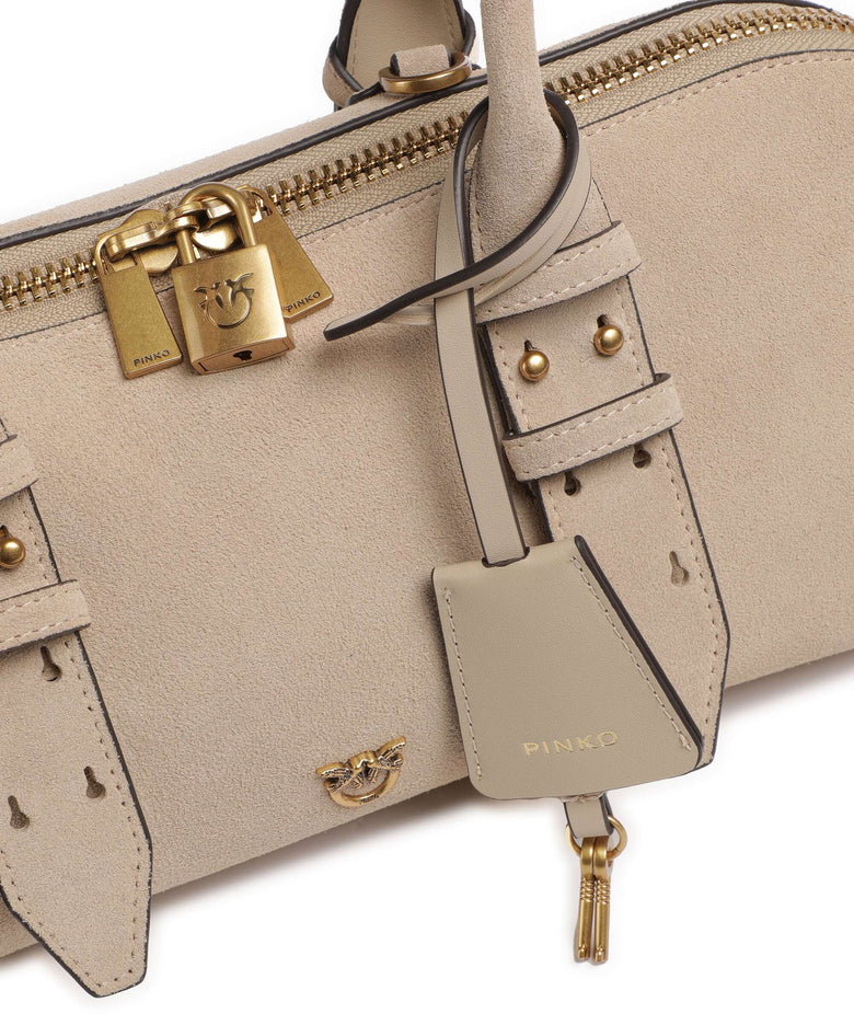 Pinko Bowling Horizontal Big Shoulder bag beige/grigio fumo/antique gold