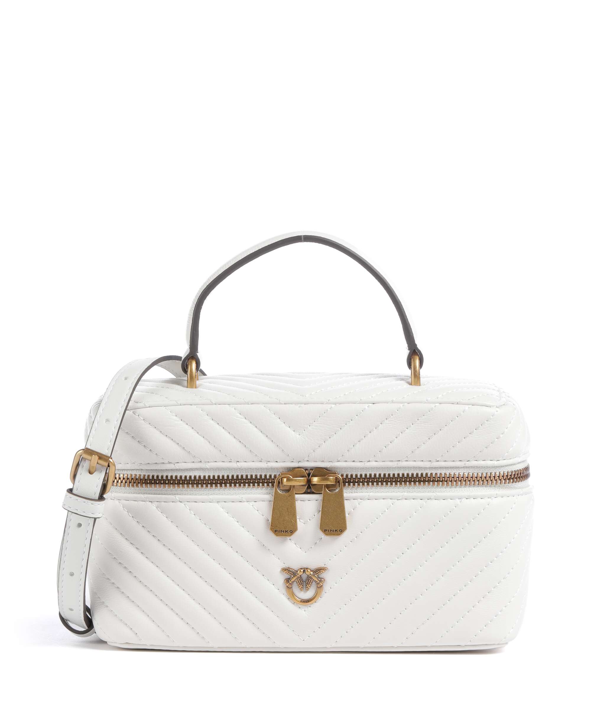 Pinko Vanity Mini Handbag fine grain leather bianco nembo/antique