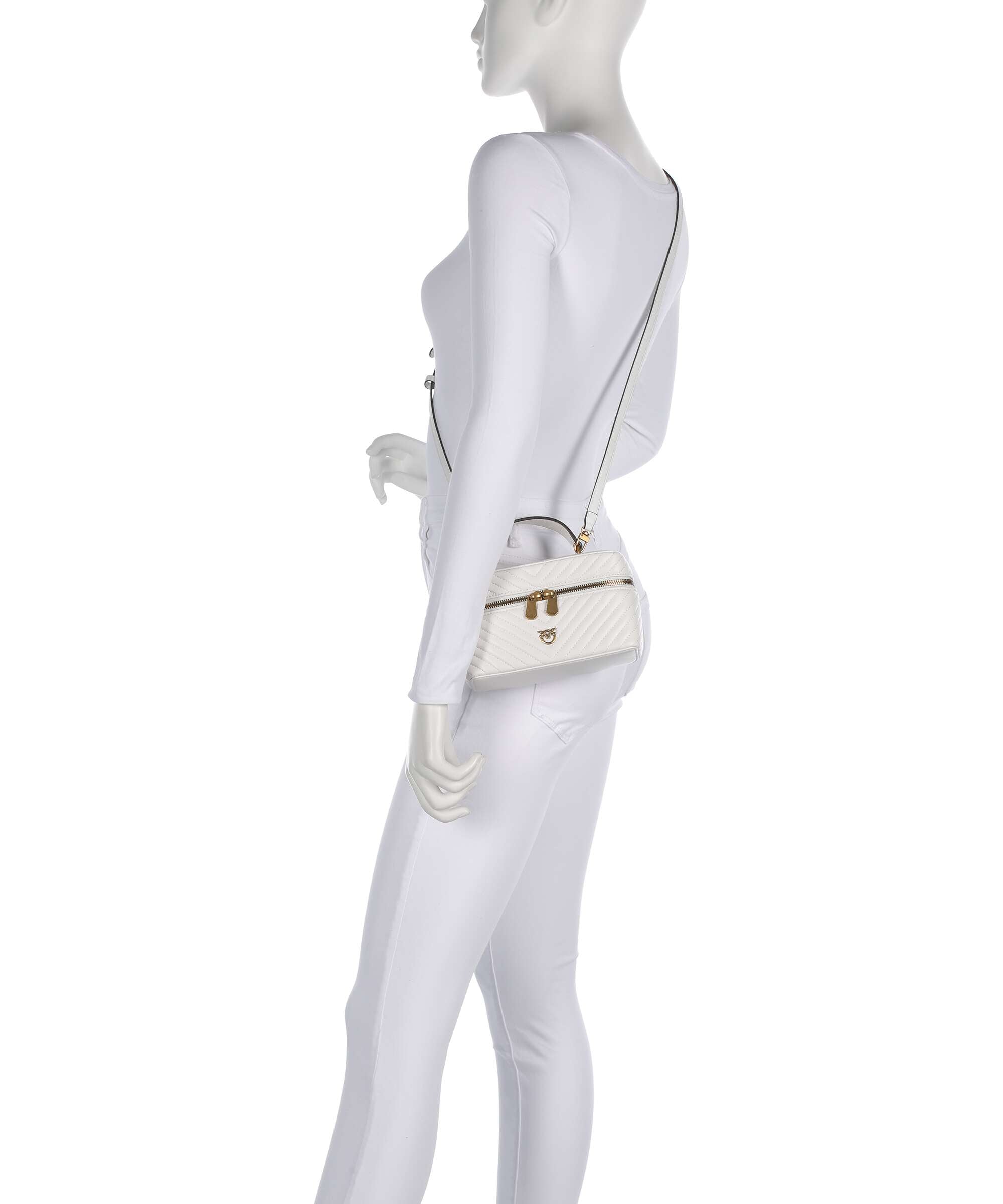 Pinko Vanity Mini Handbag fine grain leather bianco nembo/antique