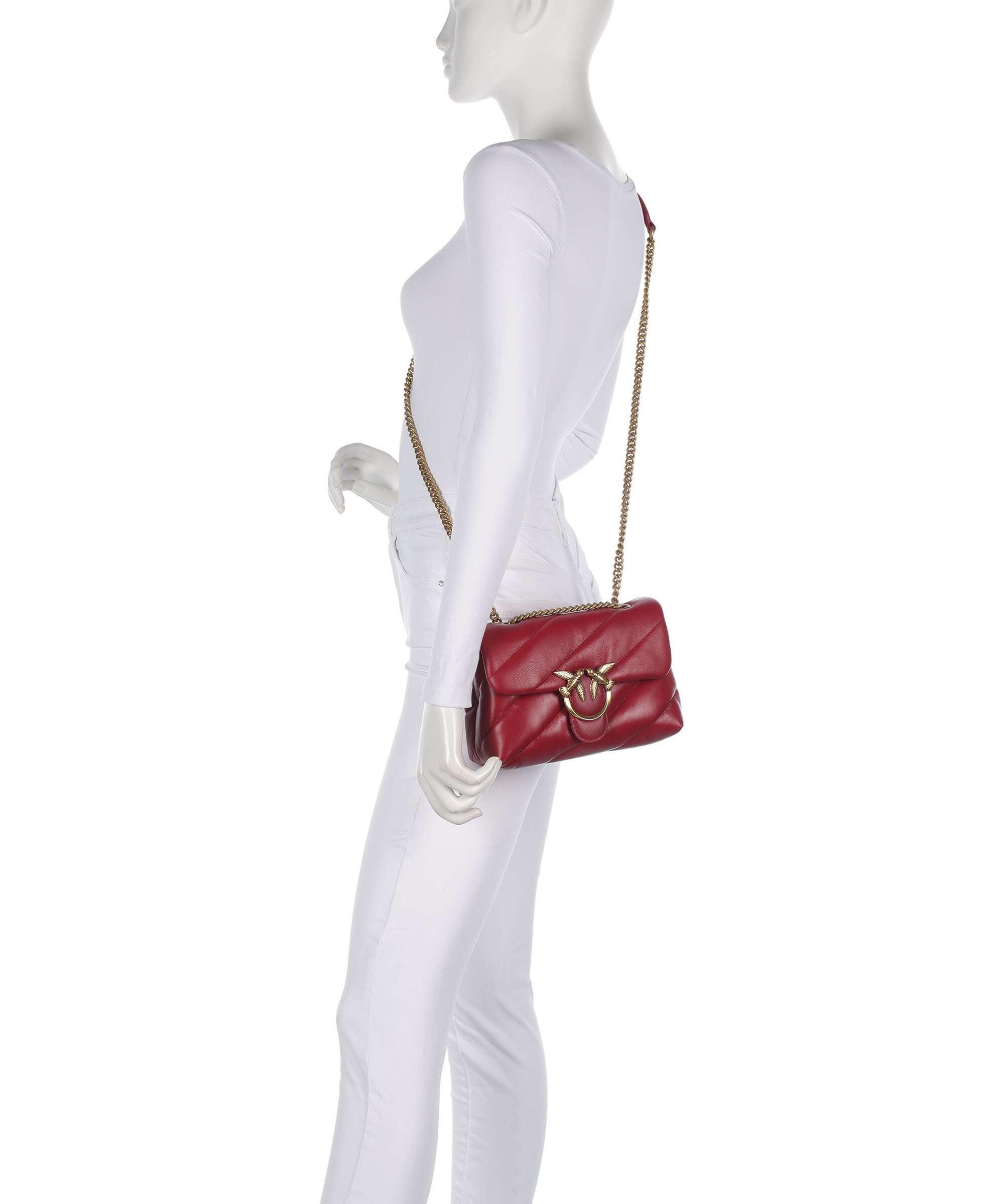 Pinko Love Puff Mini Shoulder bag rosso scuro/antique gold