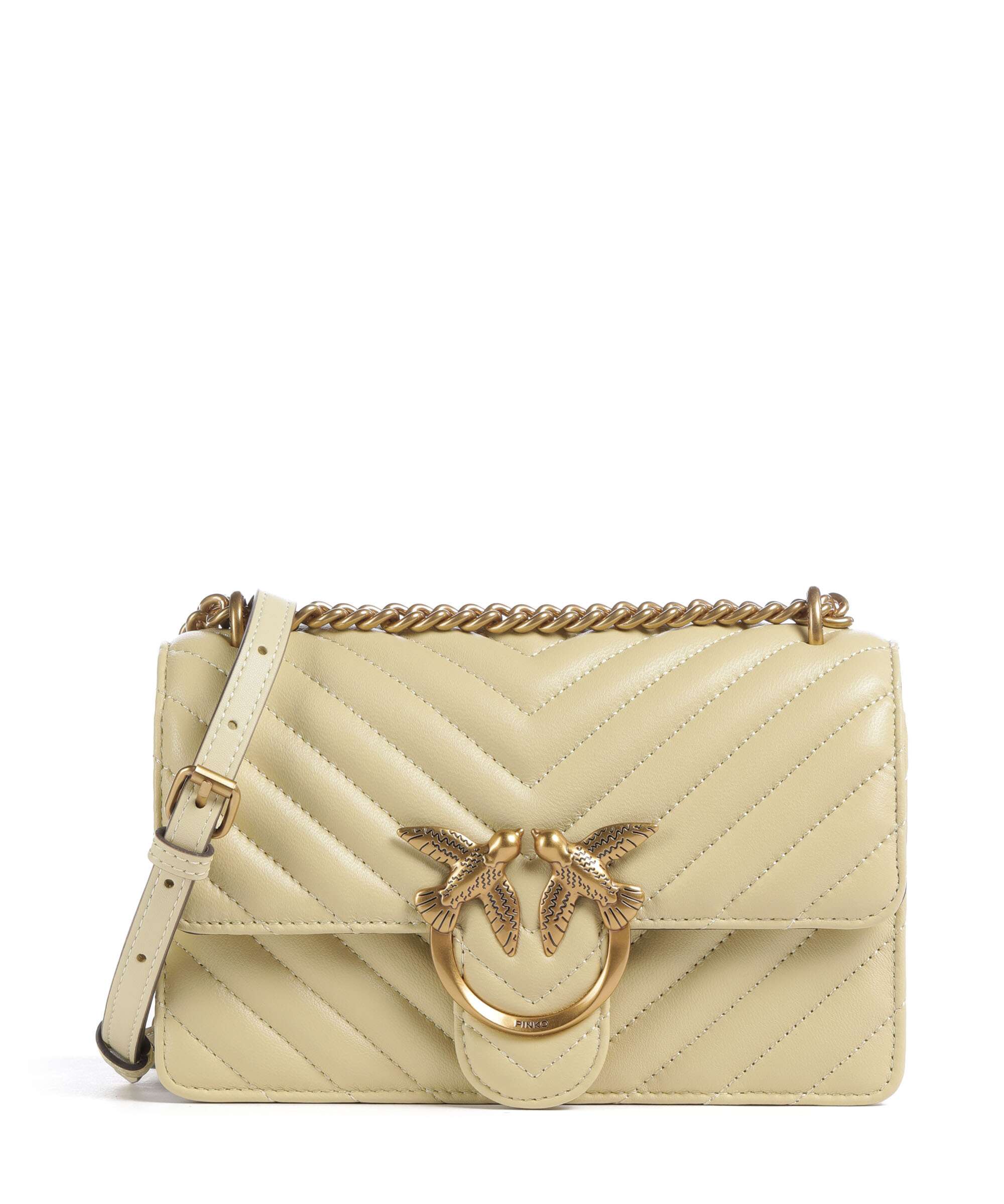 Pinko Love One Mini Shoulder bag fine grain leather beige/grigio